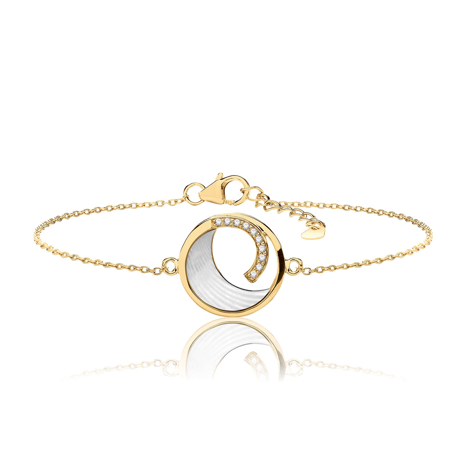 SILVER YELLOW GOLD PLATED MOTHER OF PEARL AND CZ SWIRL BRACELET