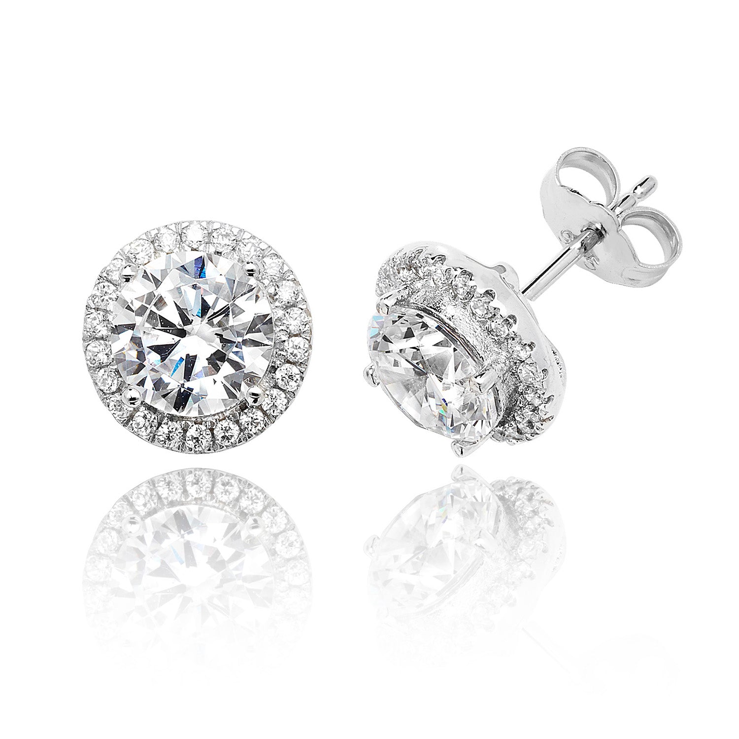 SILVER HALO ROUND CZ CLAW SET STUDS