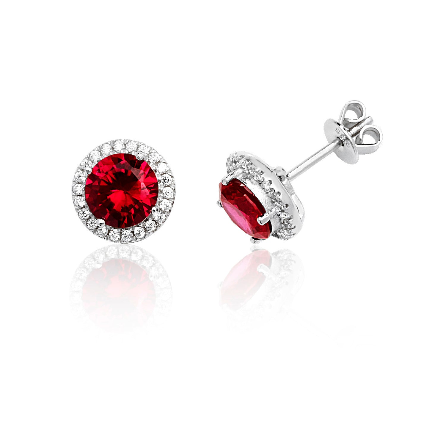 SILVER HALO RED ROUND CZ CLAW SET STUDS