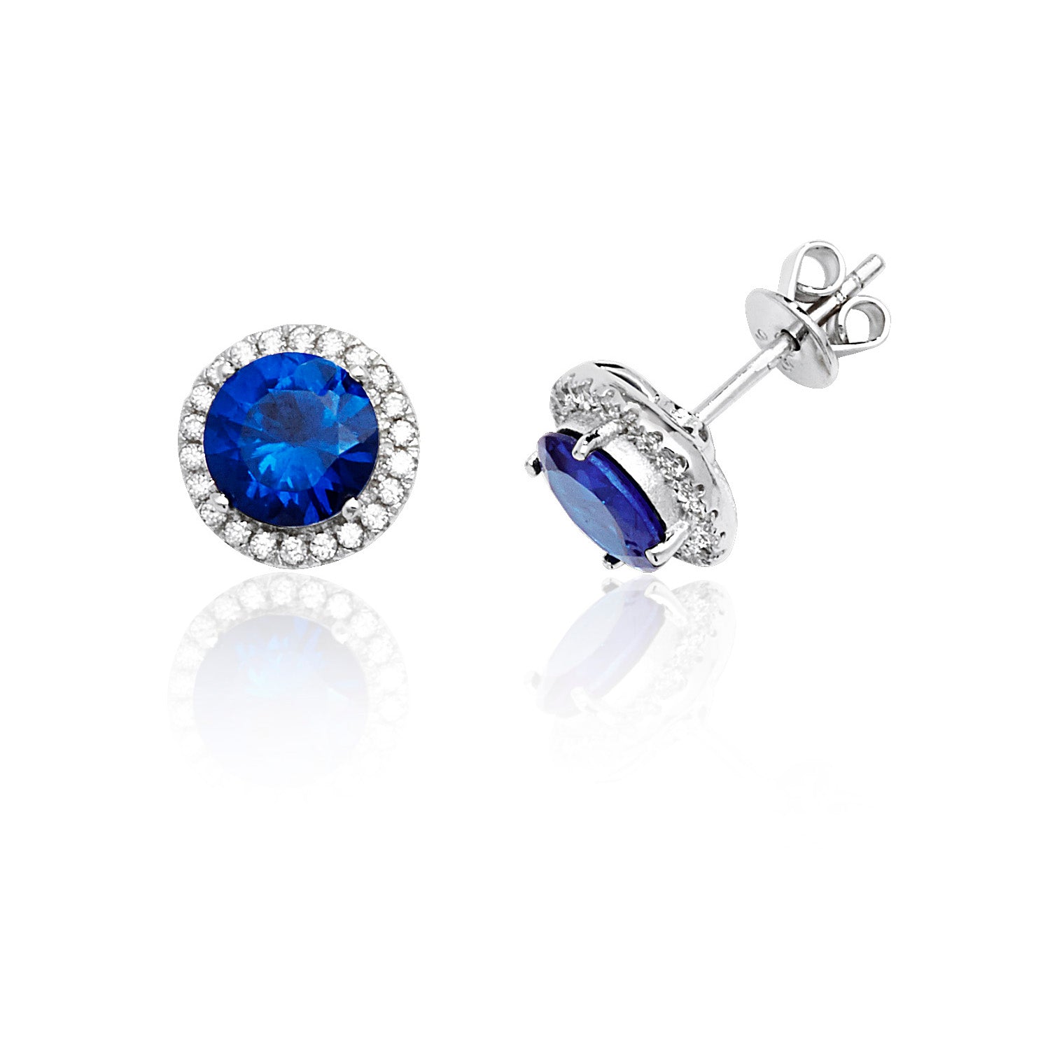 SILVER HALO BLUE ROUND CZ CLAW SET STUDS