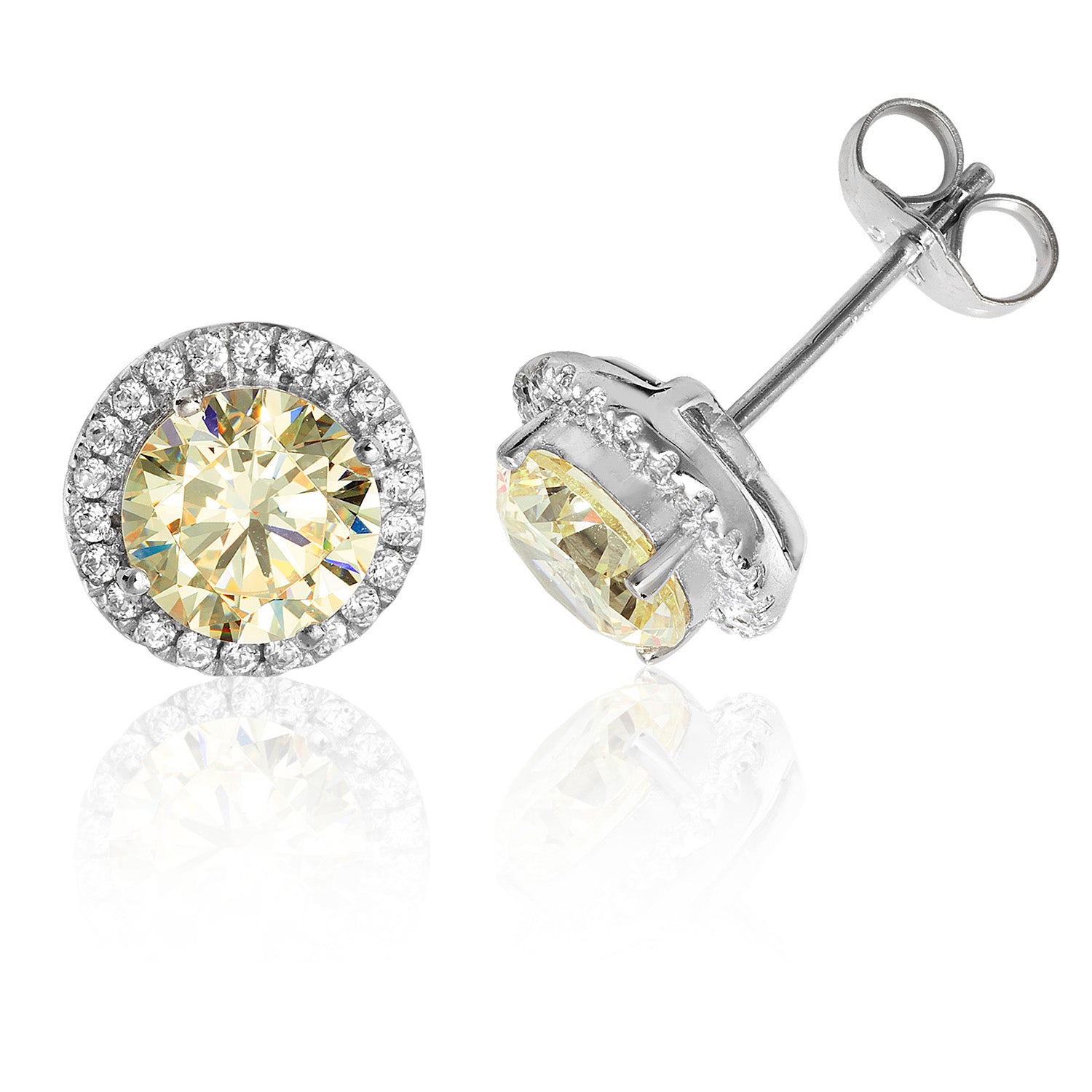 SILVER HALO YELLOW ROUND CZ CLAW SET STUDS