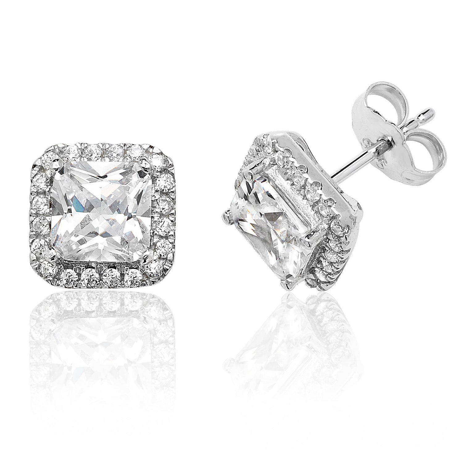 SILVER HALO SQUARE CZ CLAW SET STUDS