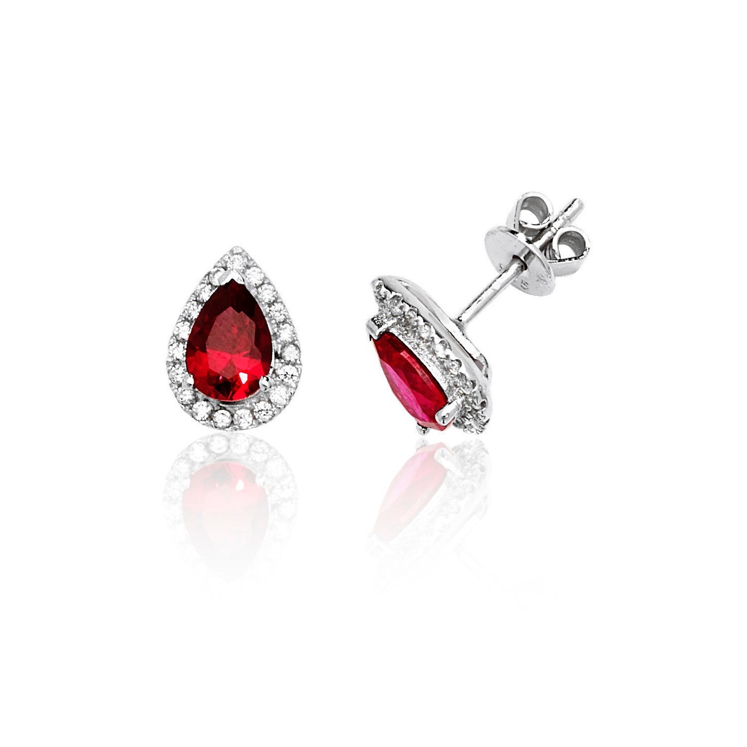 SILVER HALO RED PEAR SHAPE CZ CLAW SET STUDS