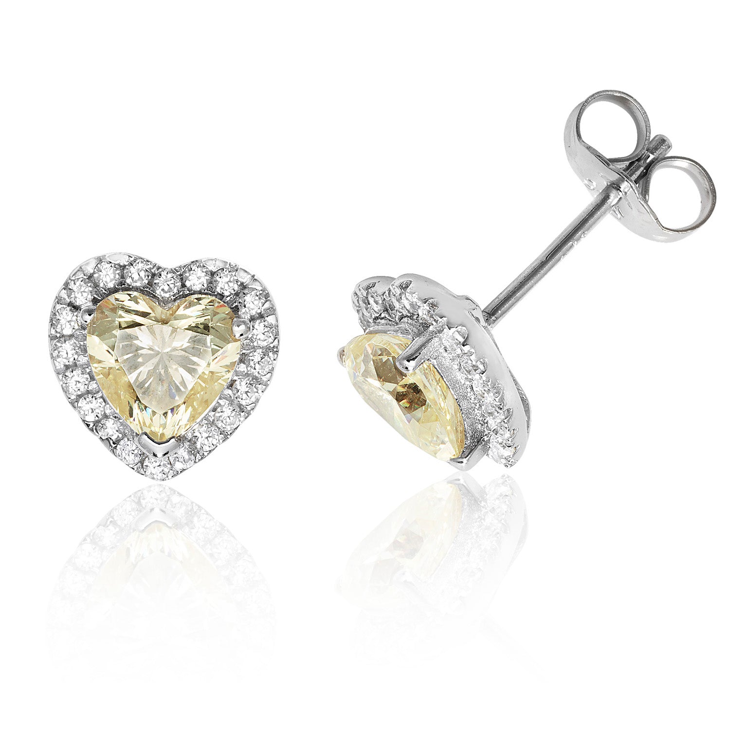 SILVER HALO YELLOW HEART SHAPE  CZ CLAW SET STUDS