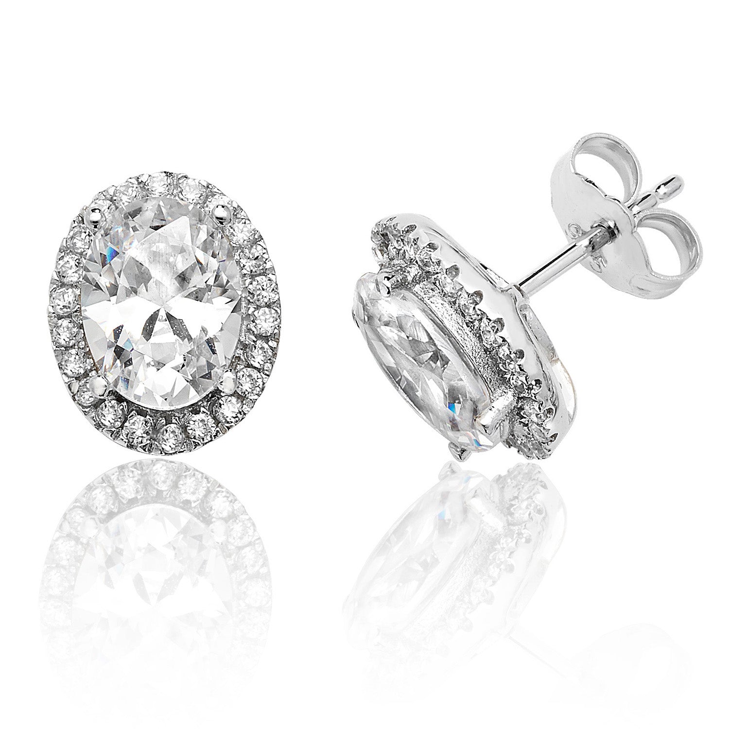 SILVER HALO OVAL CZ CLAW SET STUDS