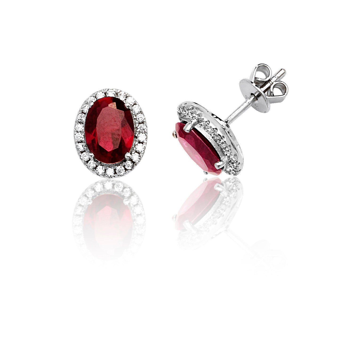 SILVER HALO RED OVAL CLAW SET STUDS