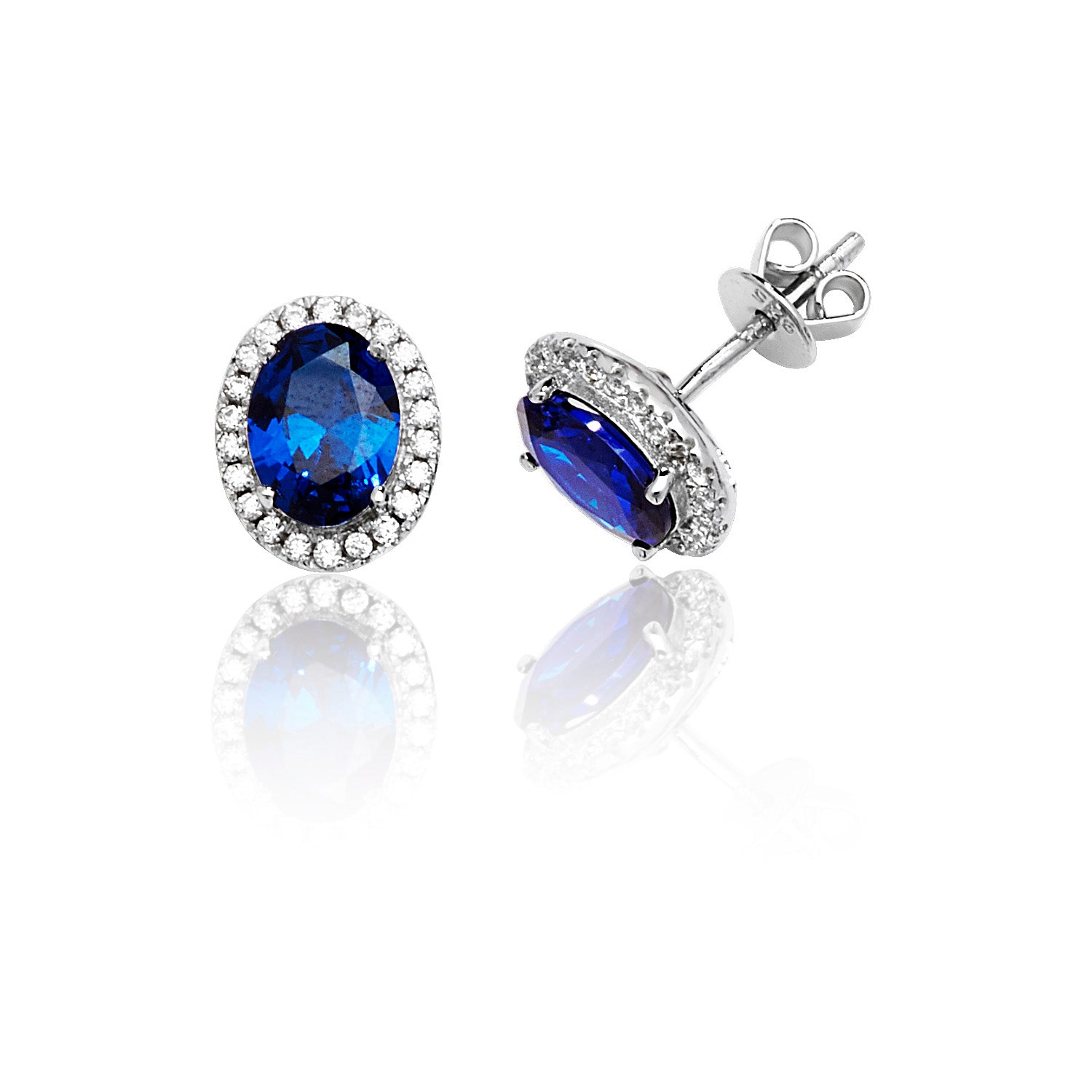 SILVER HALO BLUE OVAL CZ CLAW SET STUDS