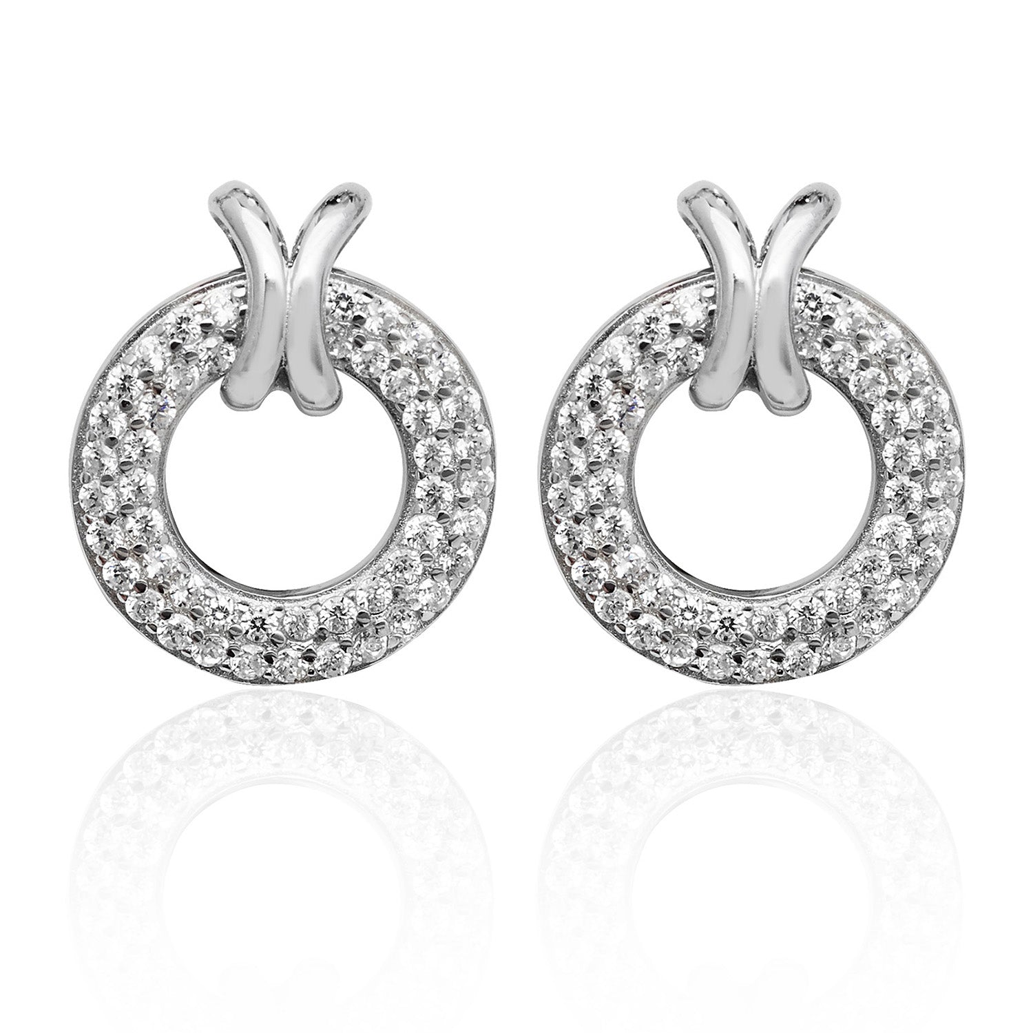 SILVER PAVE SET CZ CIRCLE WITH CROSS STUDS