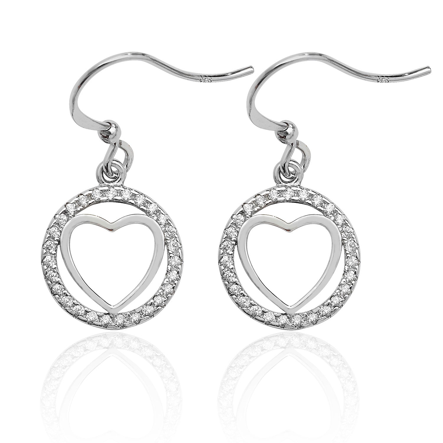 SILVER PLAIN HEART WITHIN ROUND HALO CZ DROPS