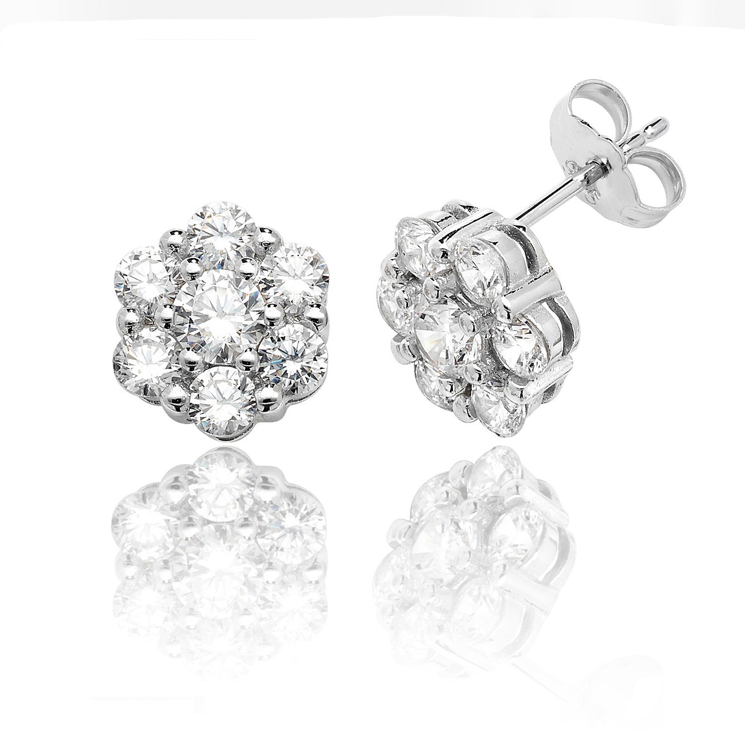 SILVER ROUND CLUSTER CZ STUDS