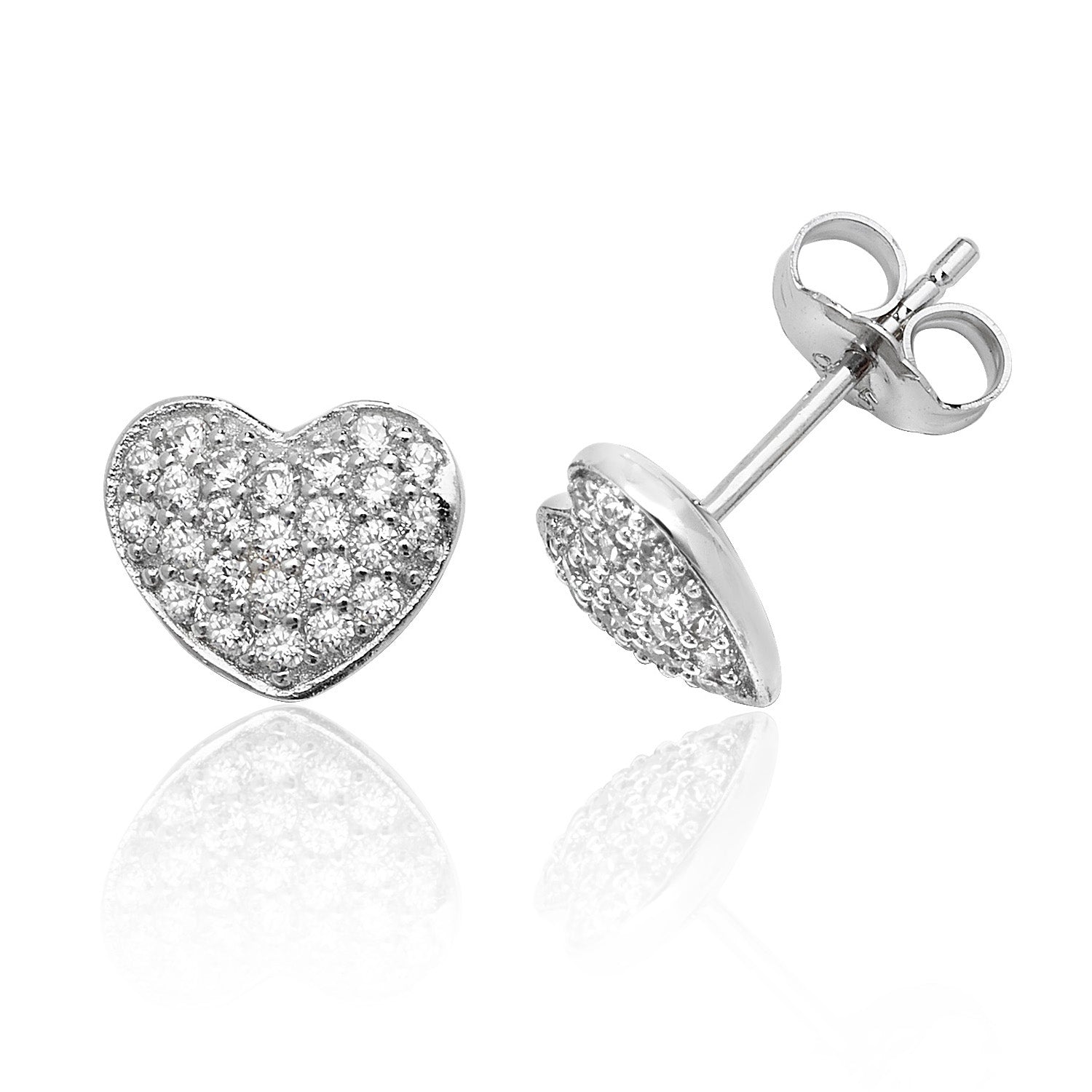 SILVER PAVE SET CZ HEART STUDS