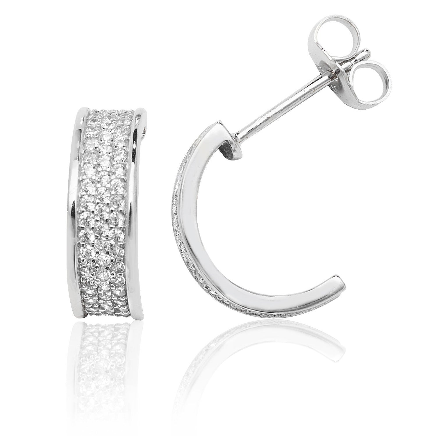 SILVER PAVE SET 3 ROW CZ HALF HOOP STUDS