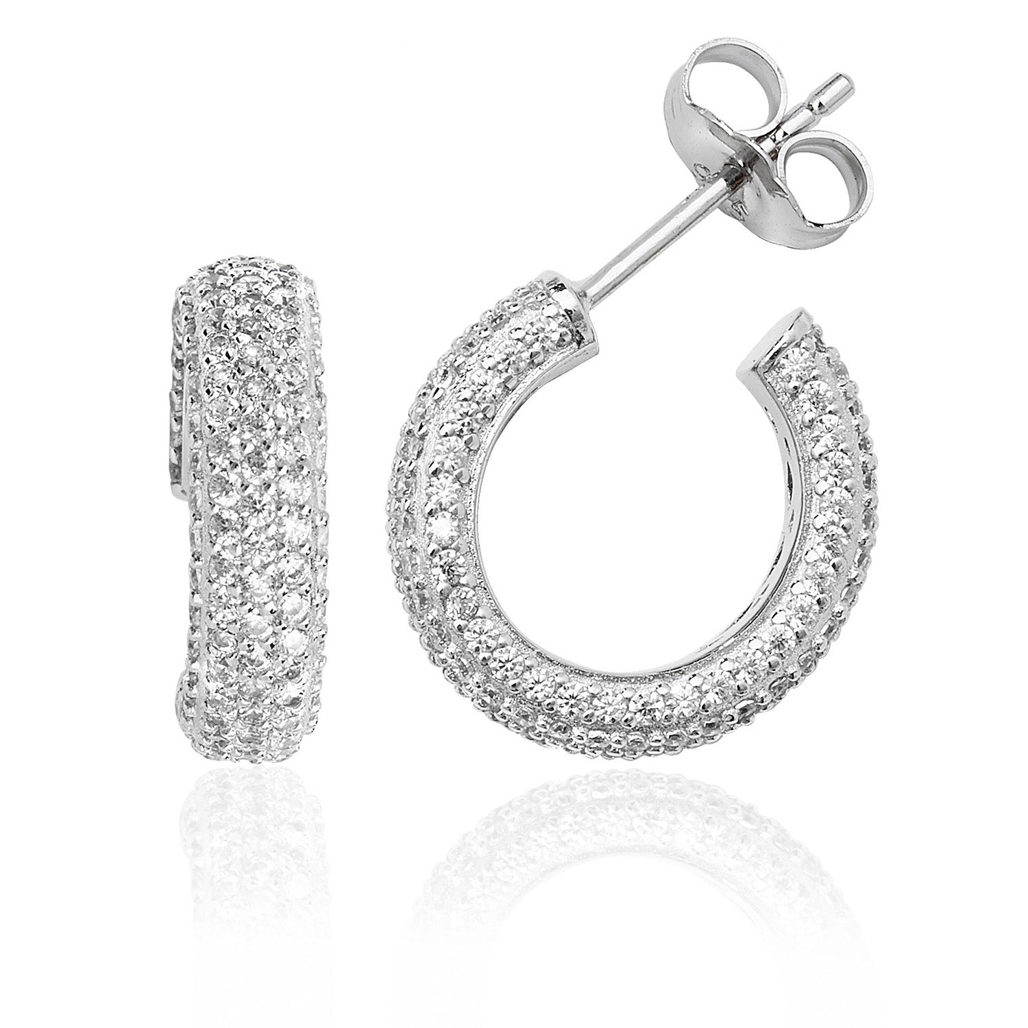 SILVER PAVE SET 5 ROW CZ HOOP STUDS