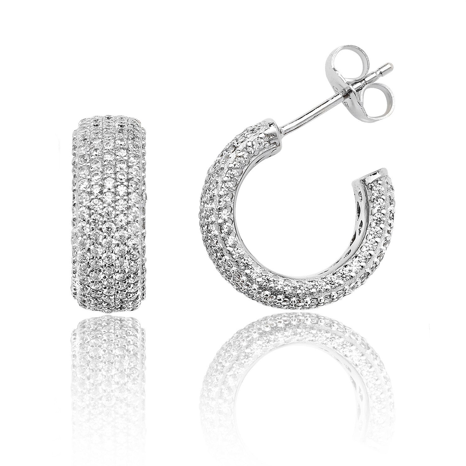 SILVER PAVE SET 7 ROW CZ HOOP STUDS