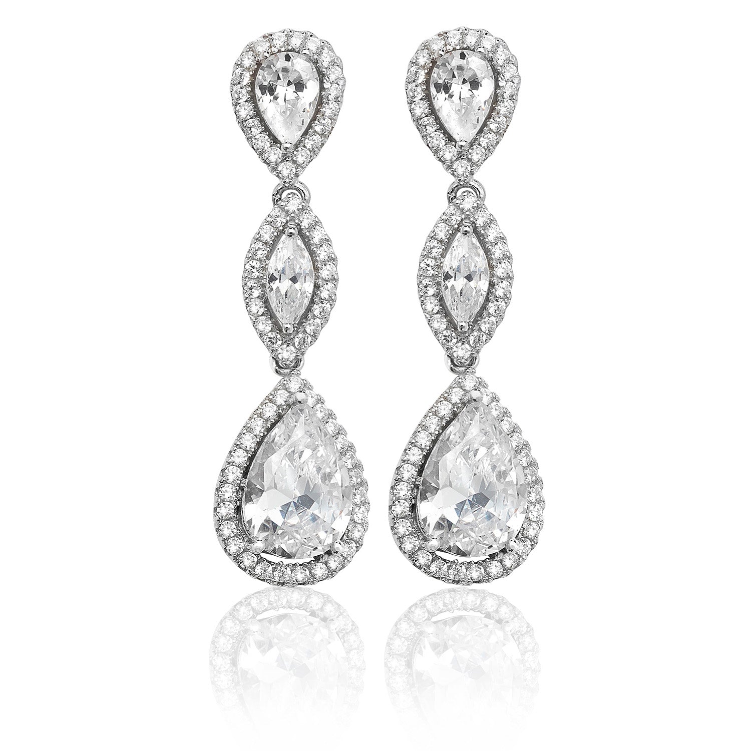 SILVER HALO PEAR AND MARQUISE CZ DROPS