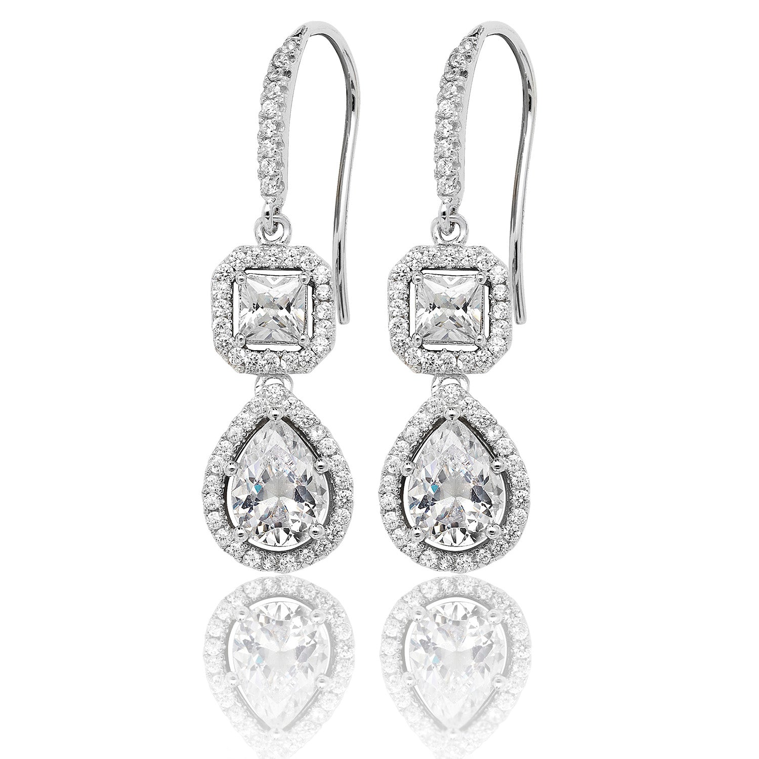 SILVER HALO PEAR AND SQUARE CZ DROPS