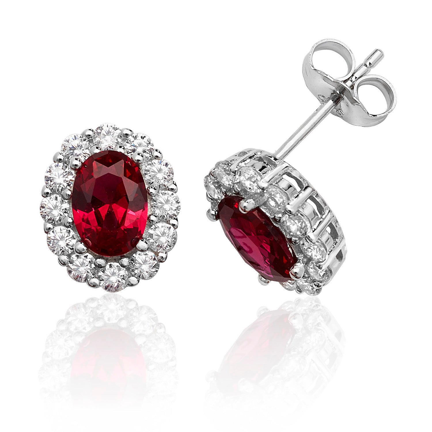 SILVER RED OVAL CLUSTER CZ STUDS