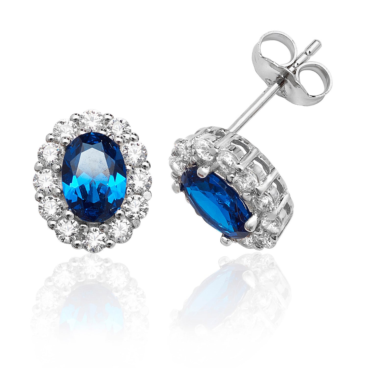 SILVER BLUE OVAL CLUSTER CZ STUDS