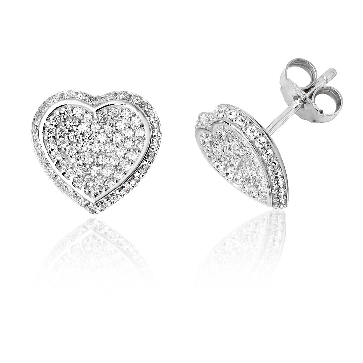 SILVER PAVE SET CZ HEART STUDS