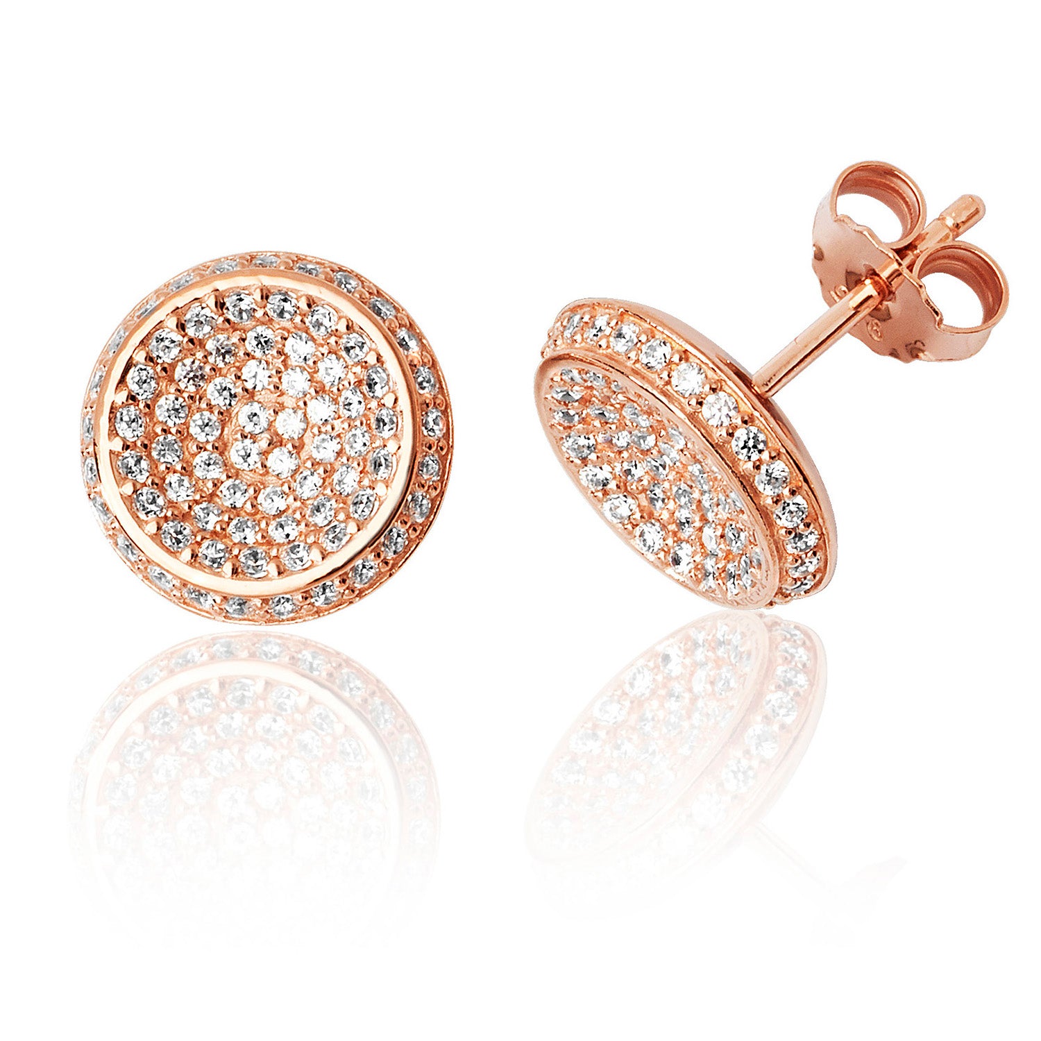 SILVER ROSE GOLD PLATED PAVE SET CZ ROUND STUDS