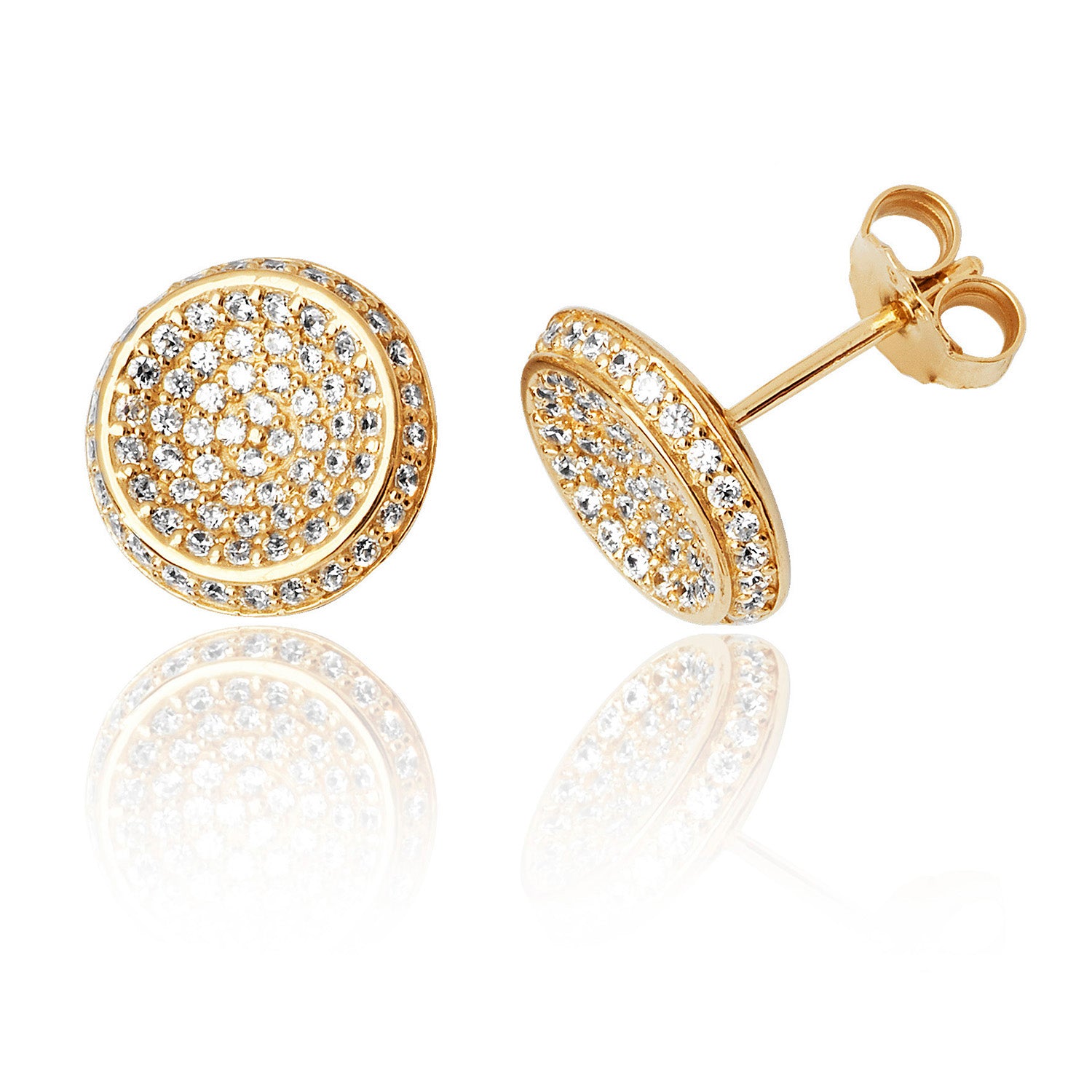 SILVER YELLOW GOLD PLATED PAVE SET CZ ROUND STUDS