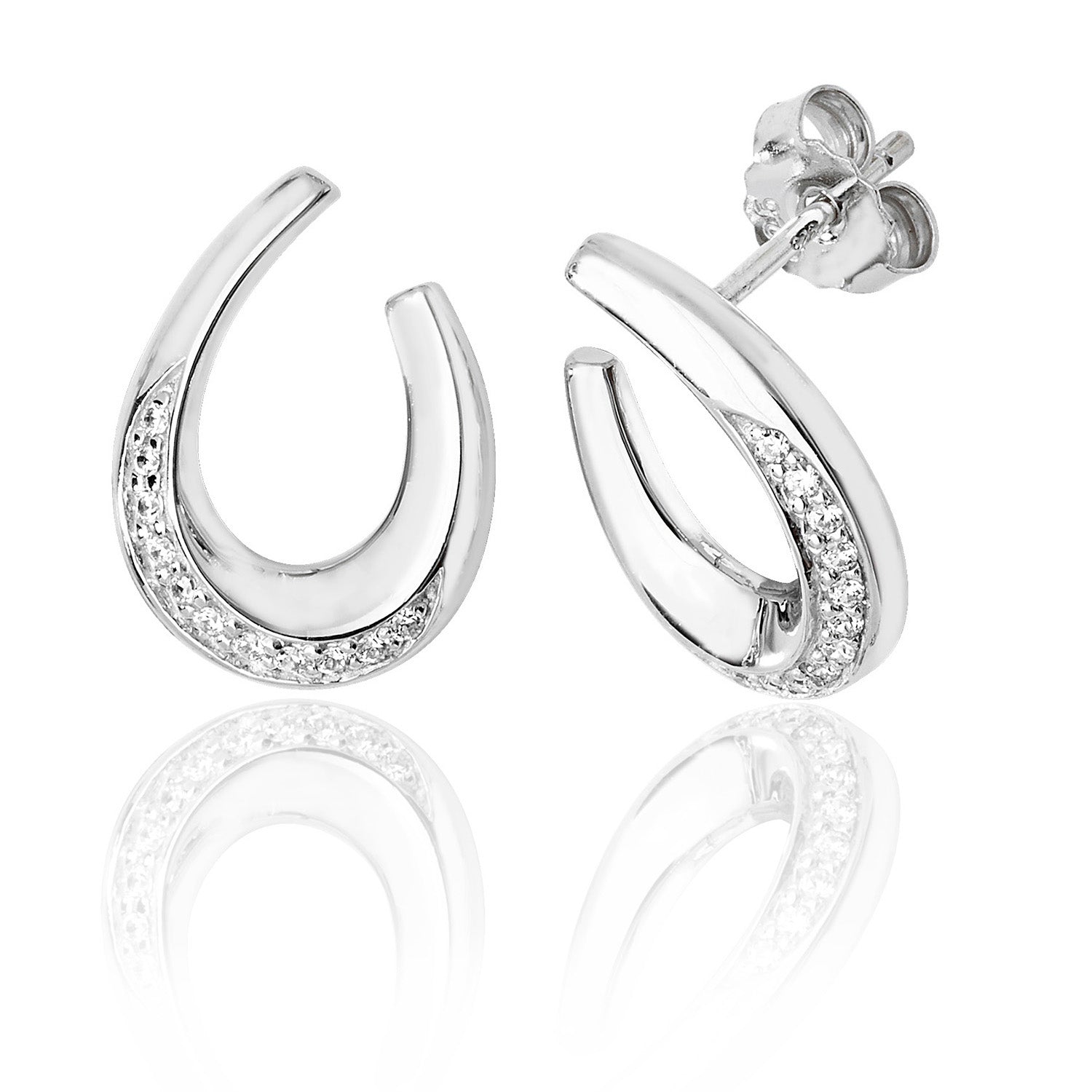 SILVER PAVE SET CZ ""U"" SHAPE STUDS