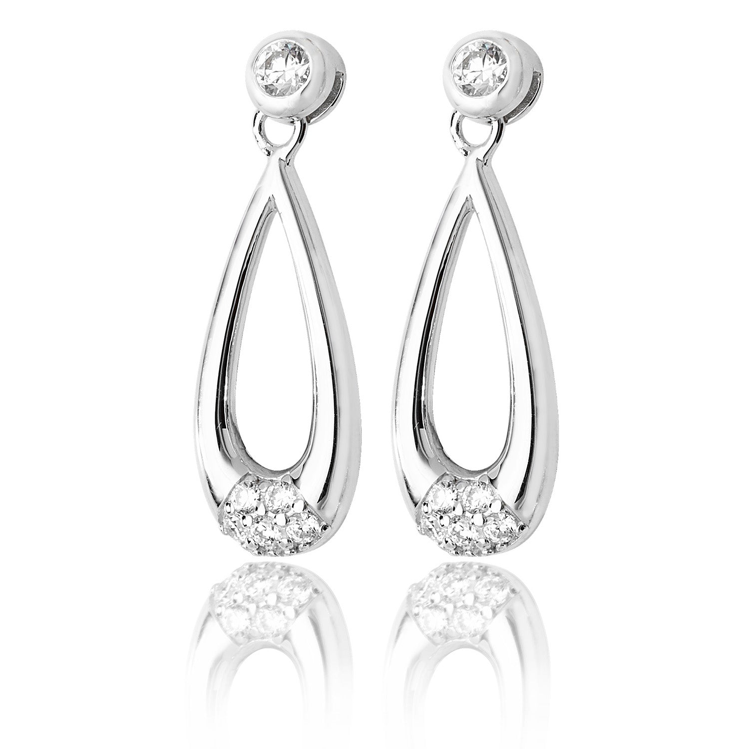 SILVER  PAVE SET ELONGATED PEAR SHAPE CZ DROPS