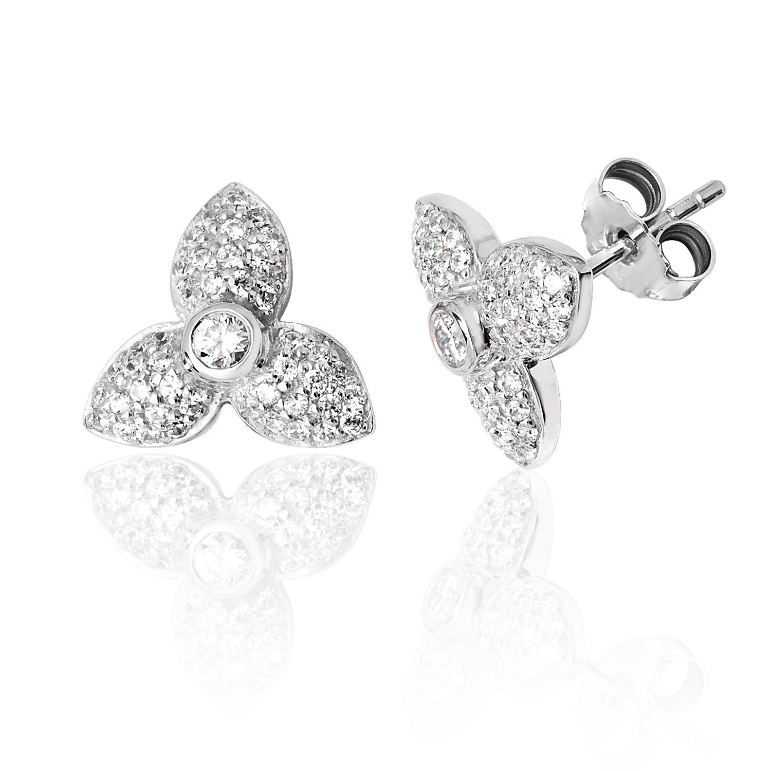 SILVER PAVE SET 3 PETAL CZ STUDS