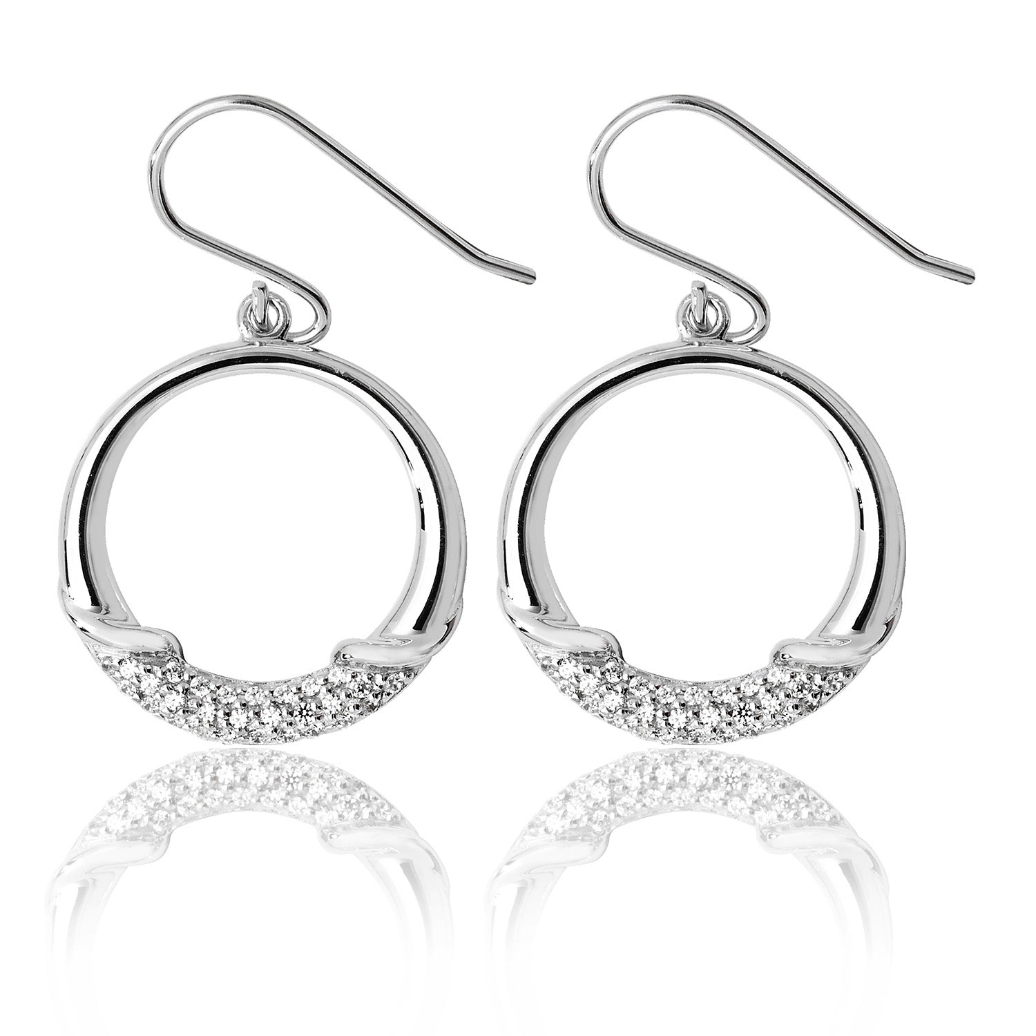 SILVER  PAVE SET CZ CIRCULAR DROPS