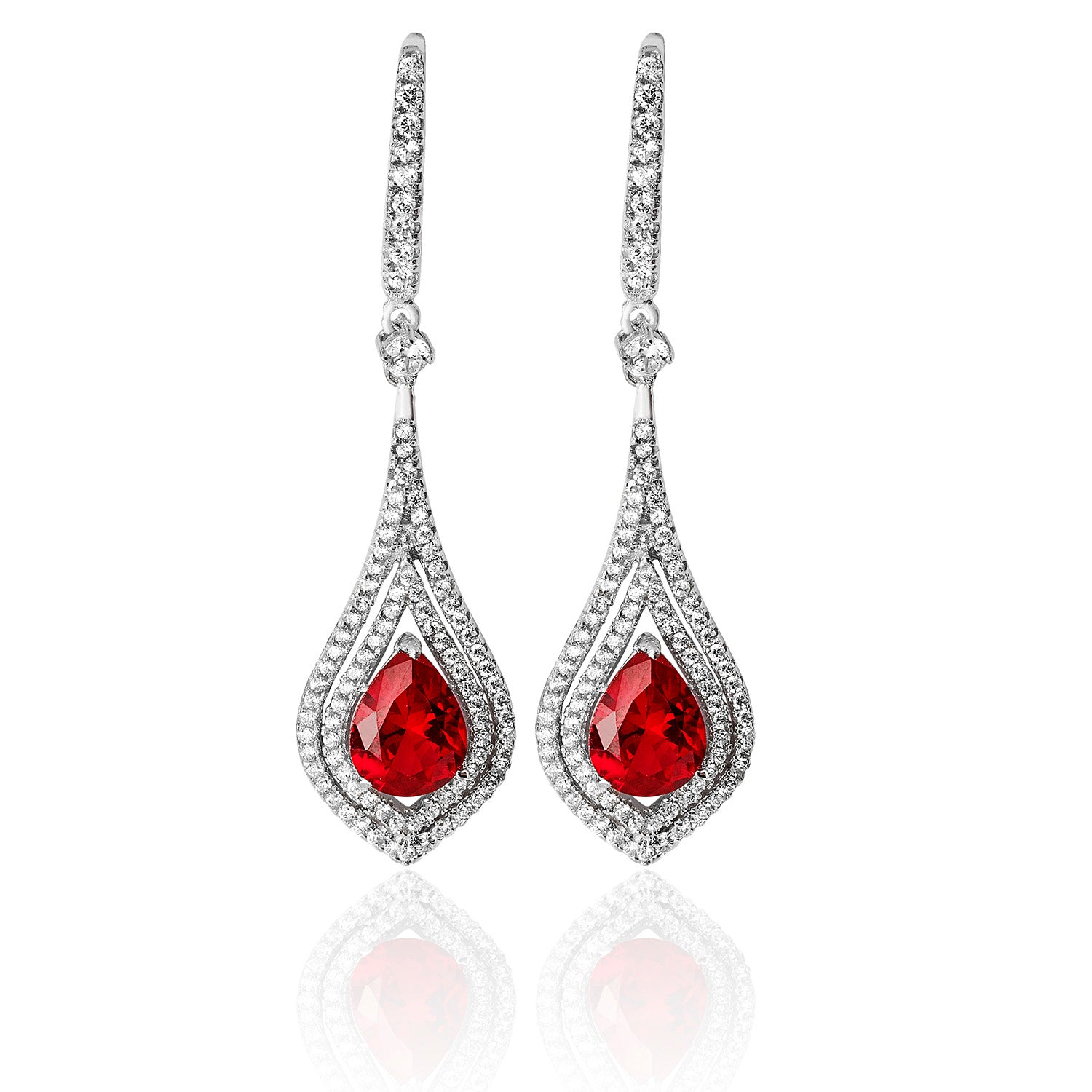 SILVER PAVE SET TEAR RED CZ DROPS