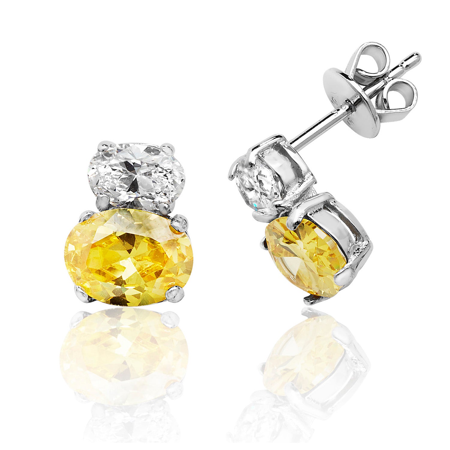 SILVER DOUBLE OVAL YELLOW AND WHITE CZ STUDS