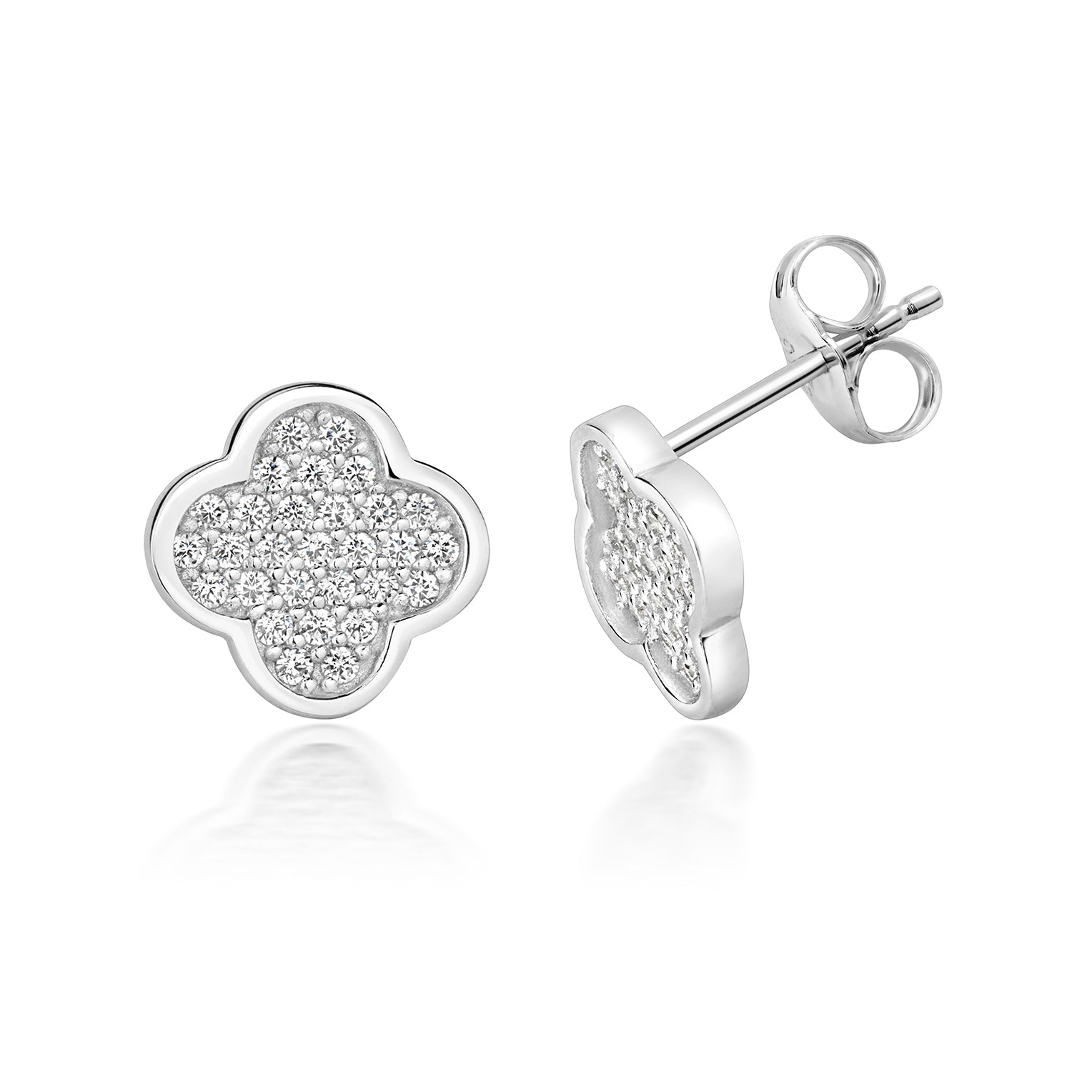 SILVER PAVE SET CZ CLOVER STUDS