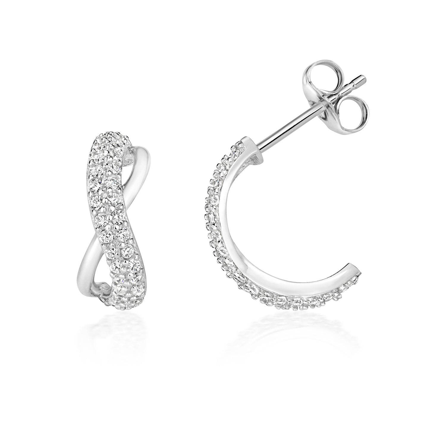 SILVER PAVE SET CZ HALF LOOP INFINITY HOOPS