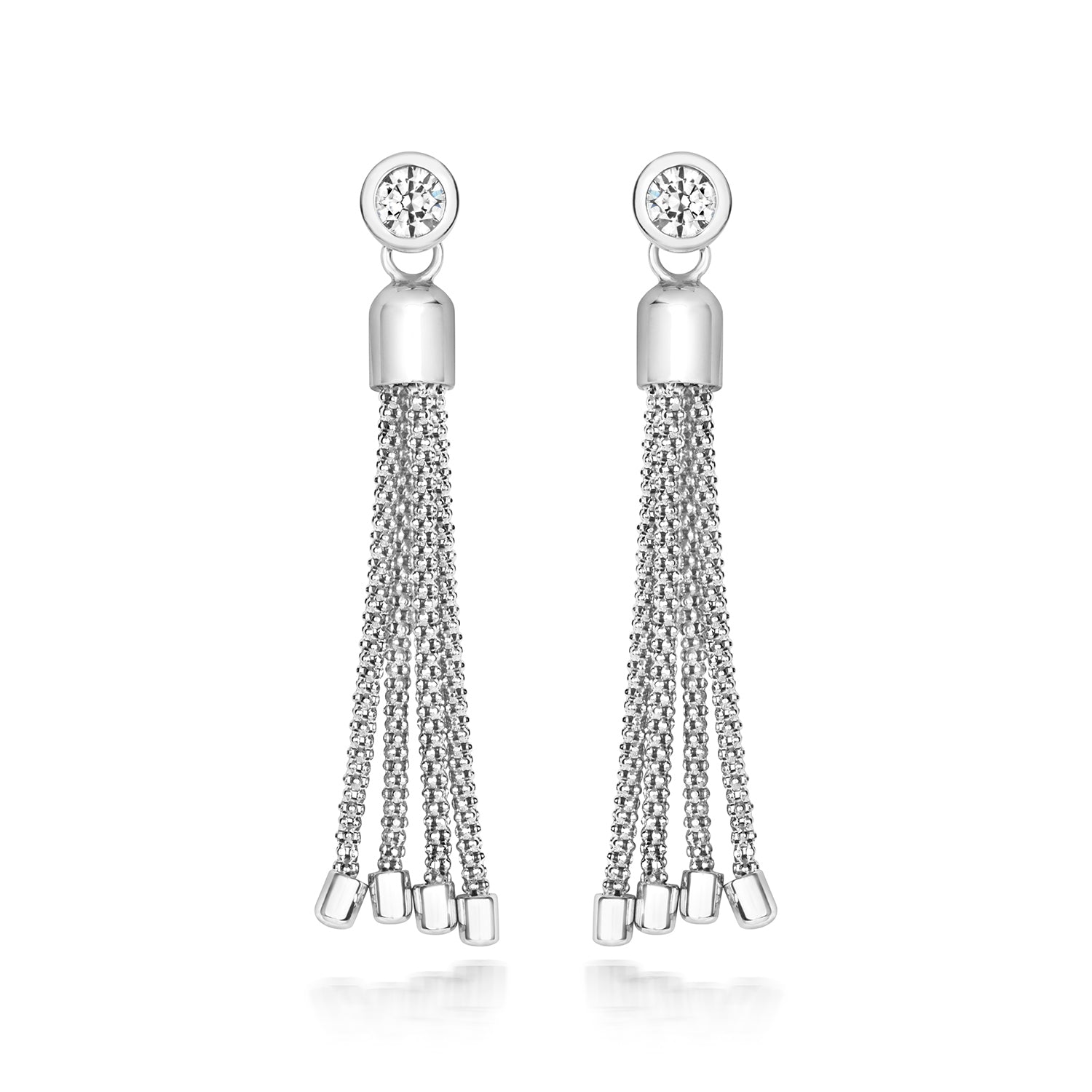 SILVER RUBOVER  SET CZ WITH CHAIN TASSEL DROPS