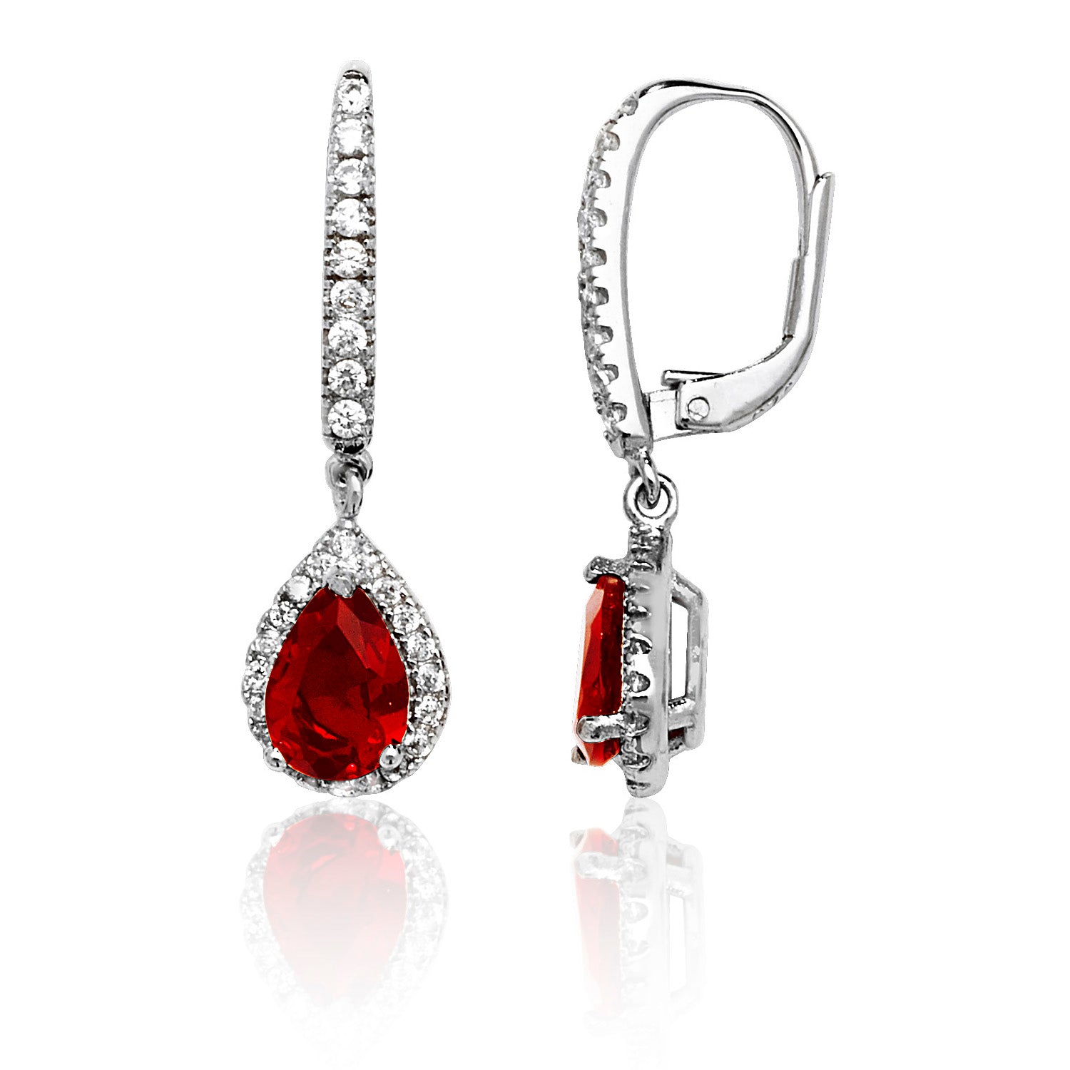 SILVER PAVE SET RED PEAR CZ DROPS