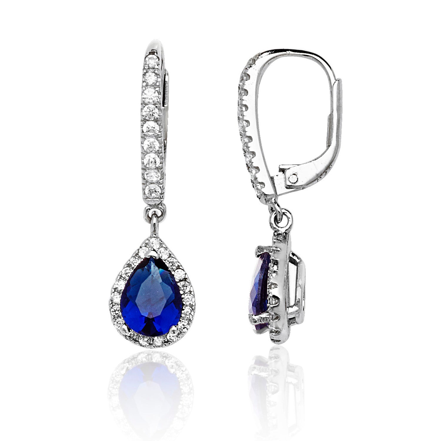 SILVER PAVE SET BLUE PEAR CZ DROPS