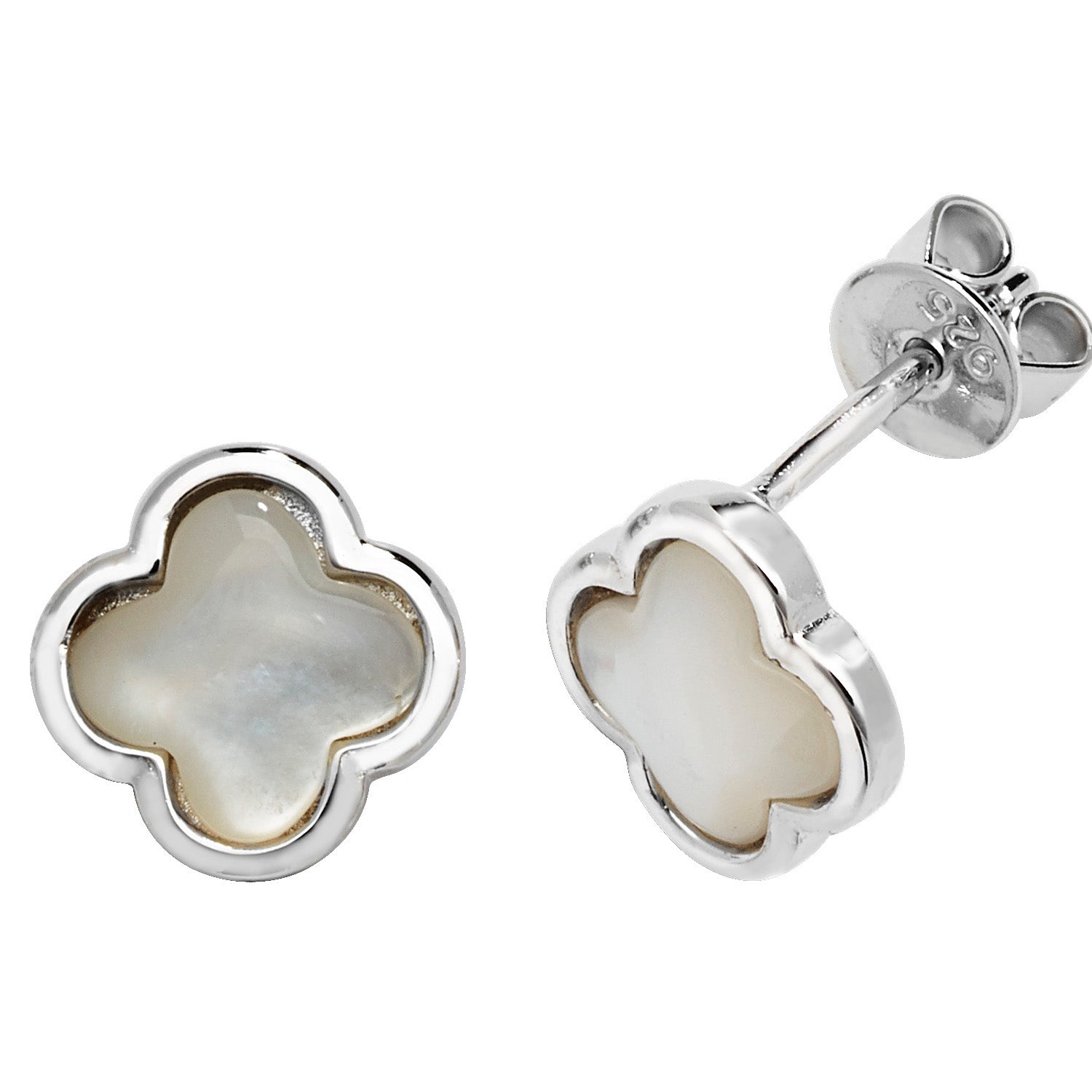 SILVER MOTHER OF PEARL CLOVER STUDS