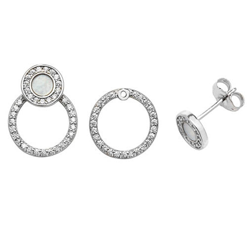 SILVER MOTHER OF PEARL DOUBLE CIRCLE CZ STUDS