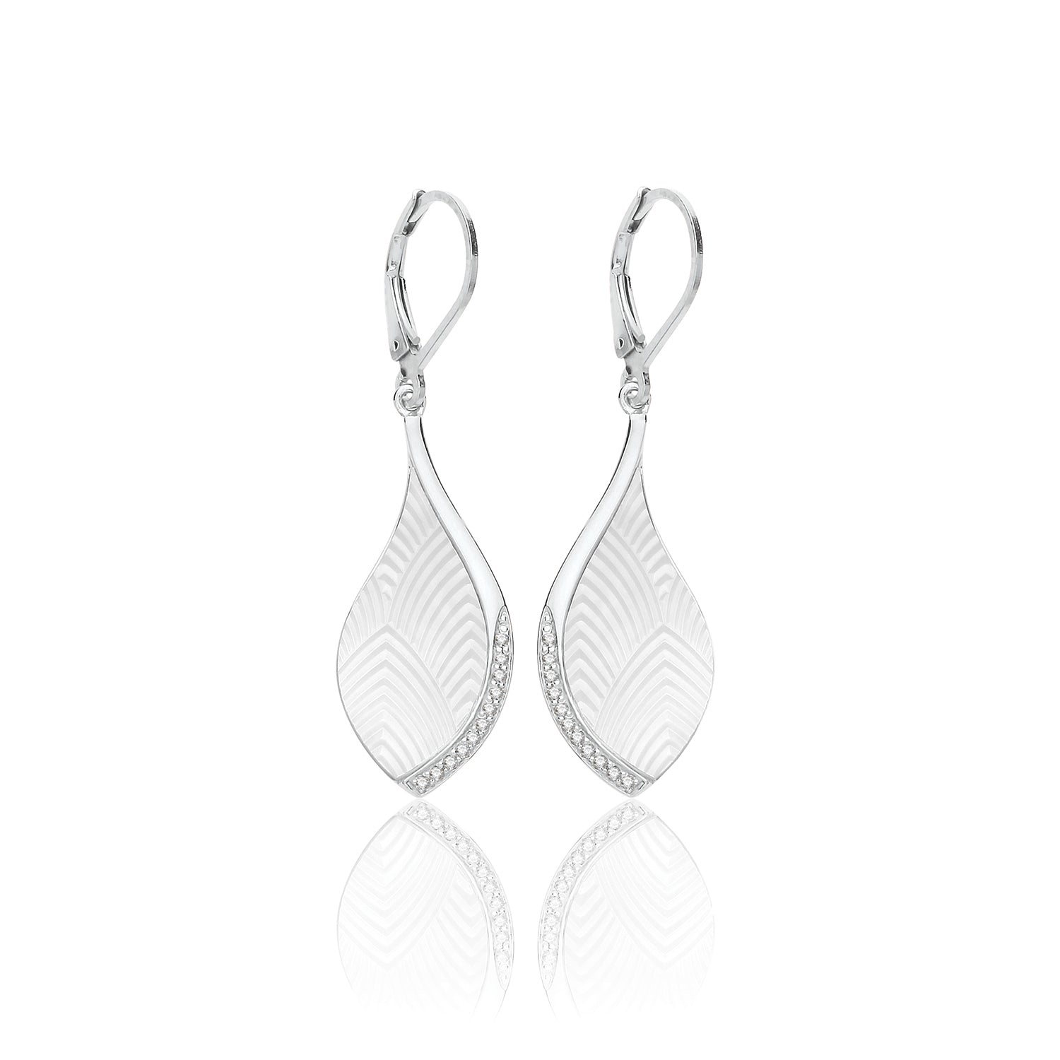 SILVER MOTHER OF PEARL AND PAVE SET CZ PEAR SHAPE DROPS