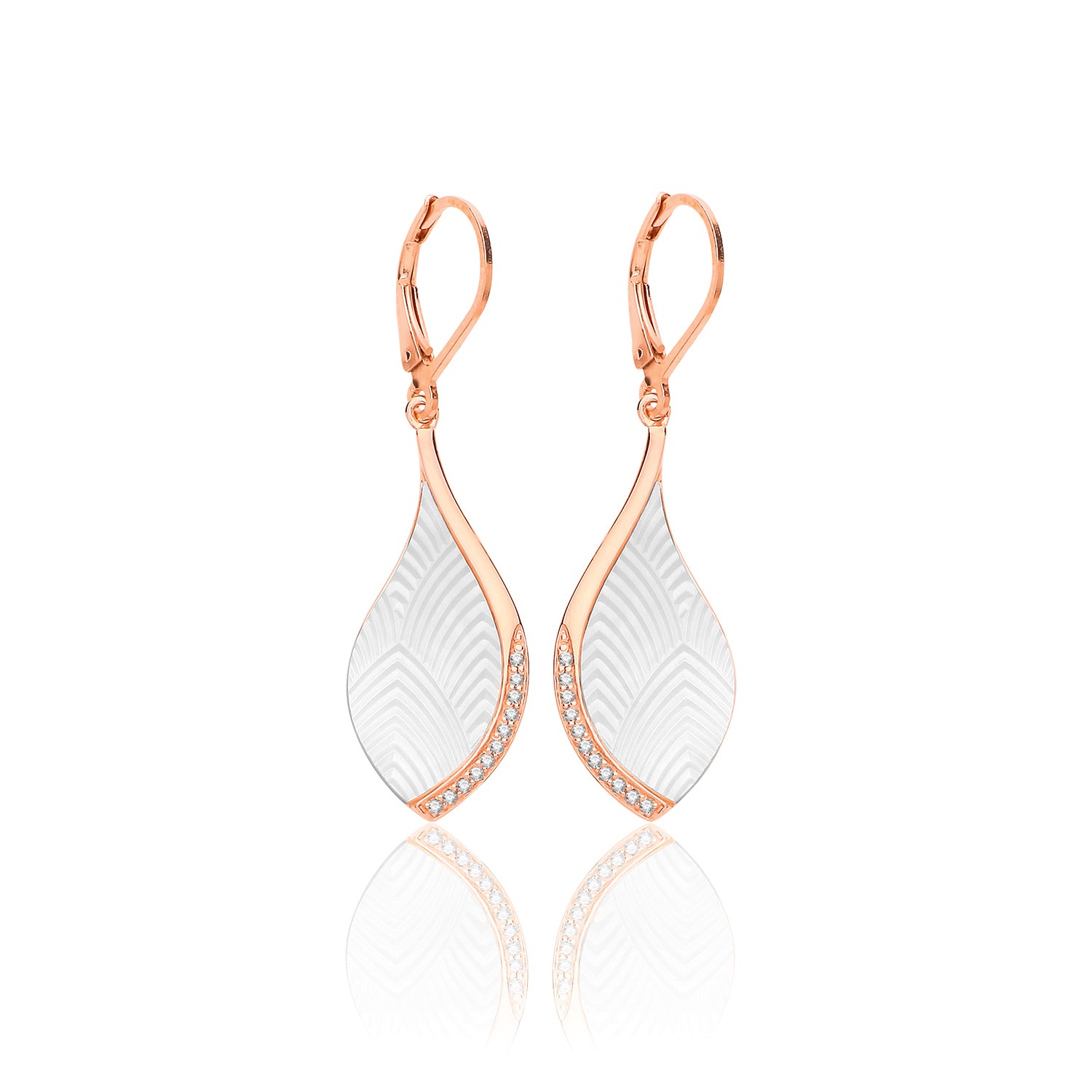 SILVER ROSE GOLD PLATED MOTHER OF PEARL AND PAVE SET CZ PEAR SHAPE DROPS