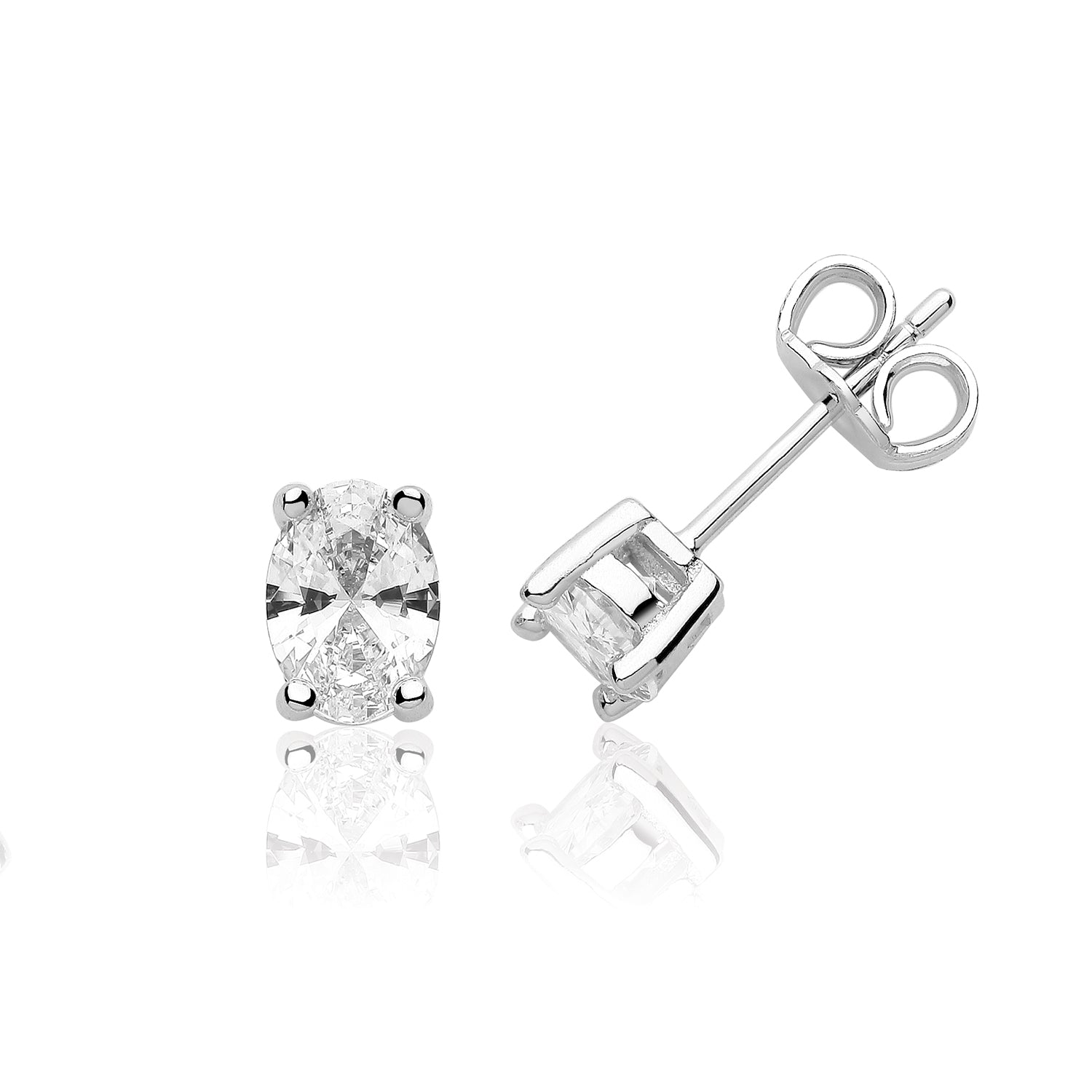 SILVER SINGLE OVAL CZ CLAW SET STUDS