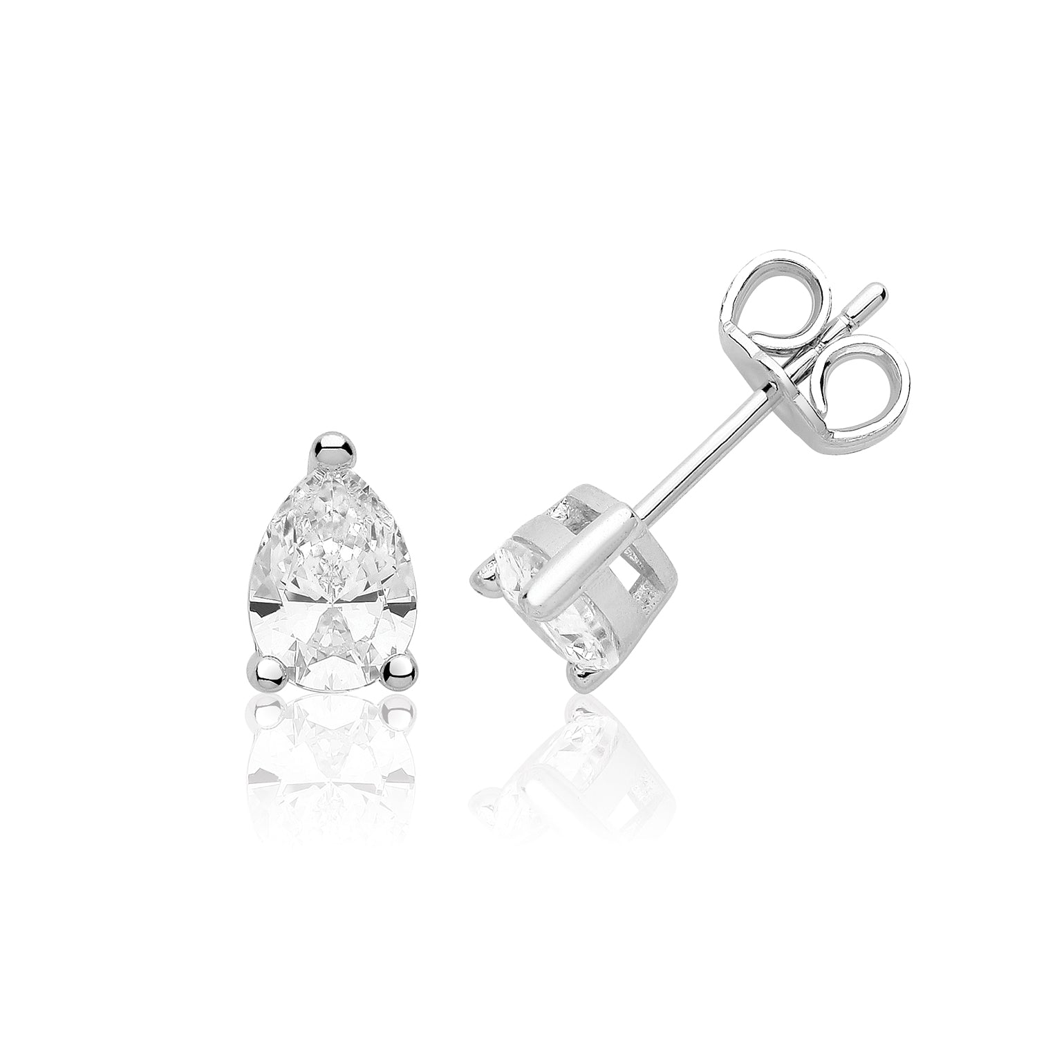 SILVER SINGLE PEAR SHAPE CZ CLAW SET STUDS