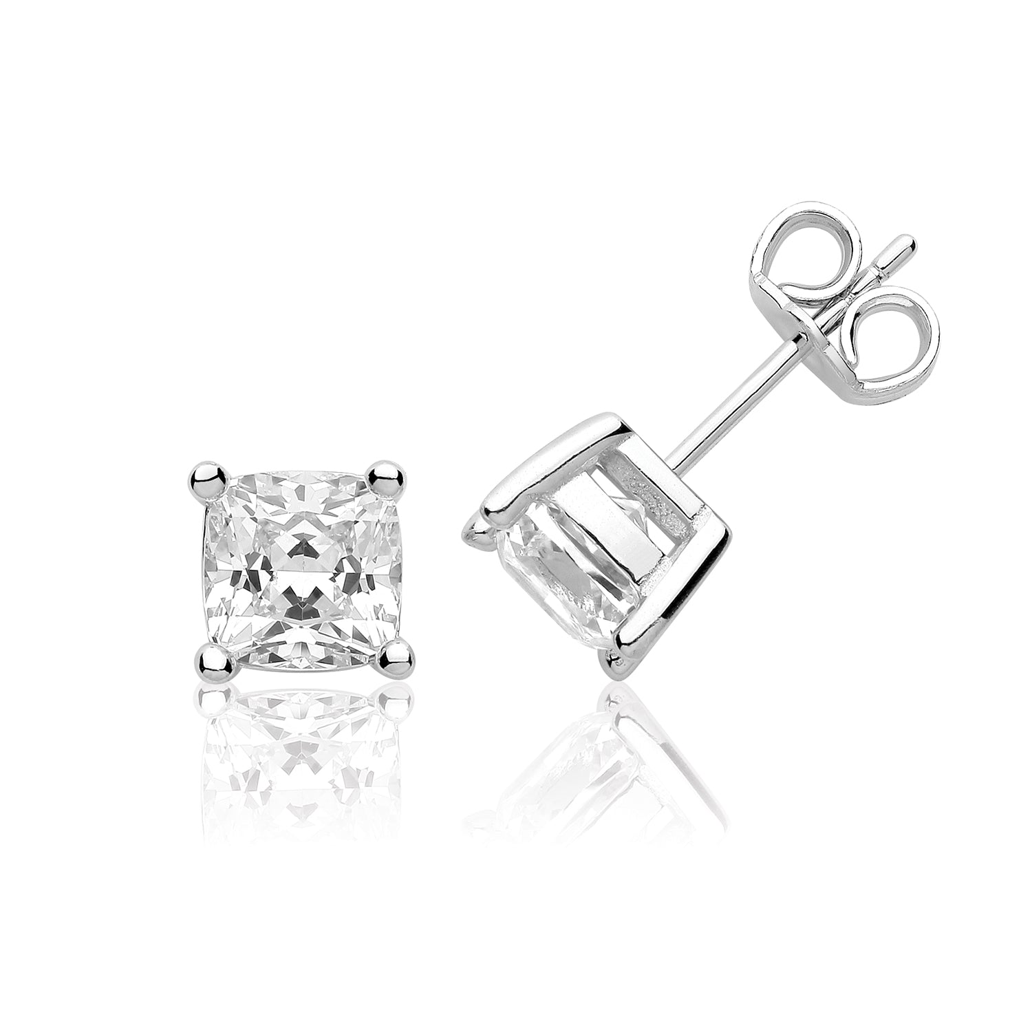 SILVER SINGLE CUSHION CUT CZ CLAW SET STUDS