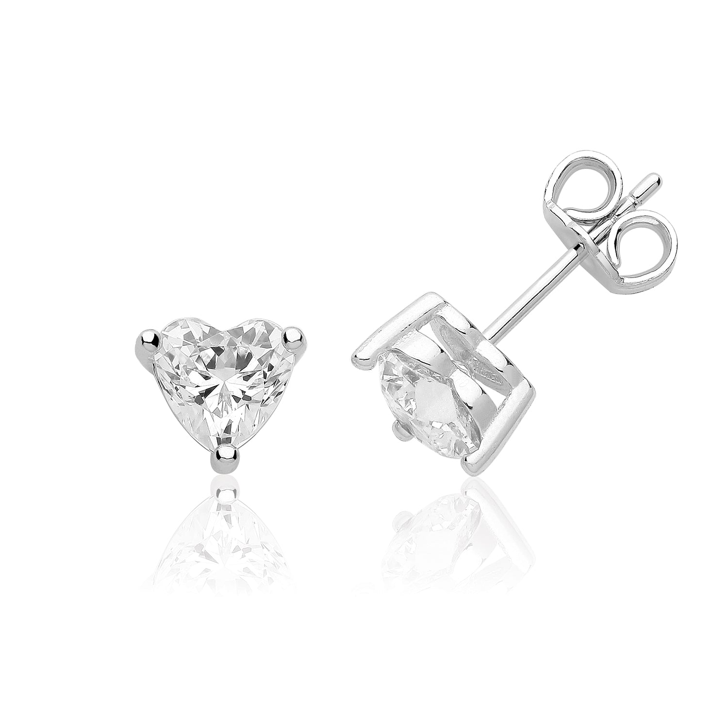 SILVER SINGLE STONE HEART SHAPE CZ CLAW SET STUDS