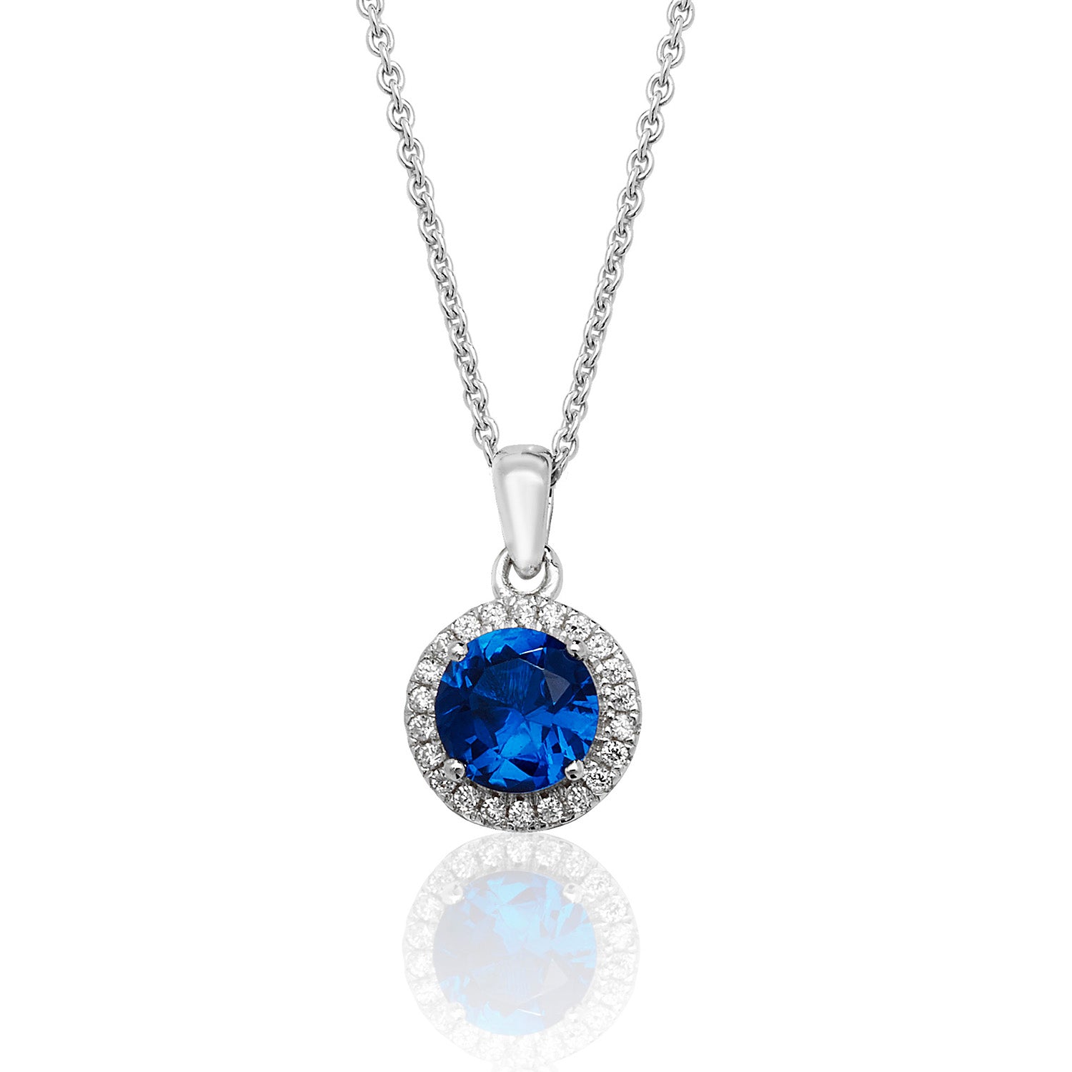 SILVER HALO BLUE ROUND CZ CLAW SET PENDANT AND CHAIN