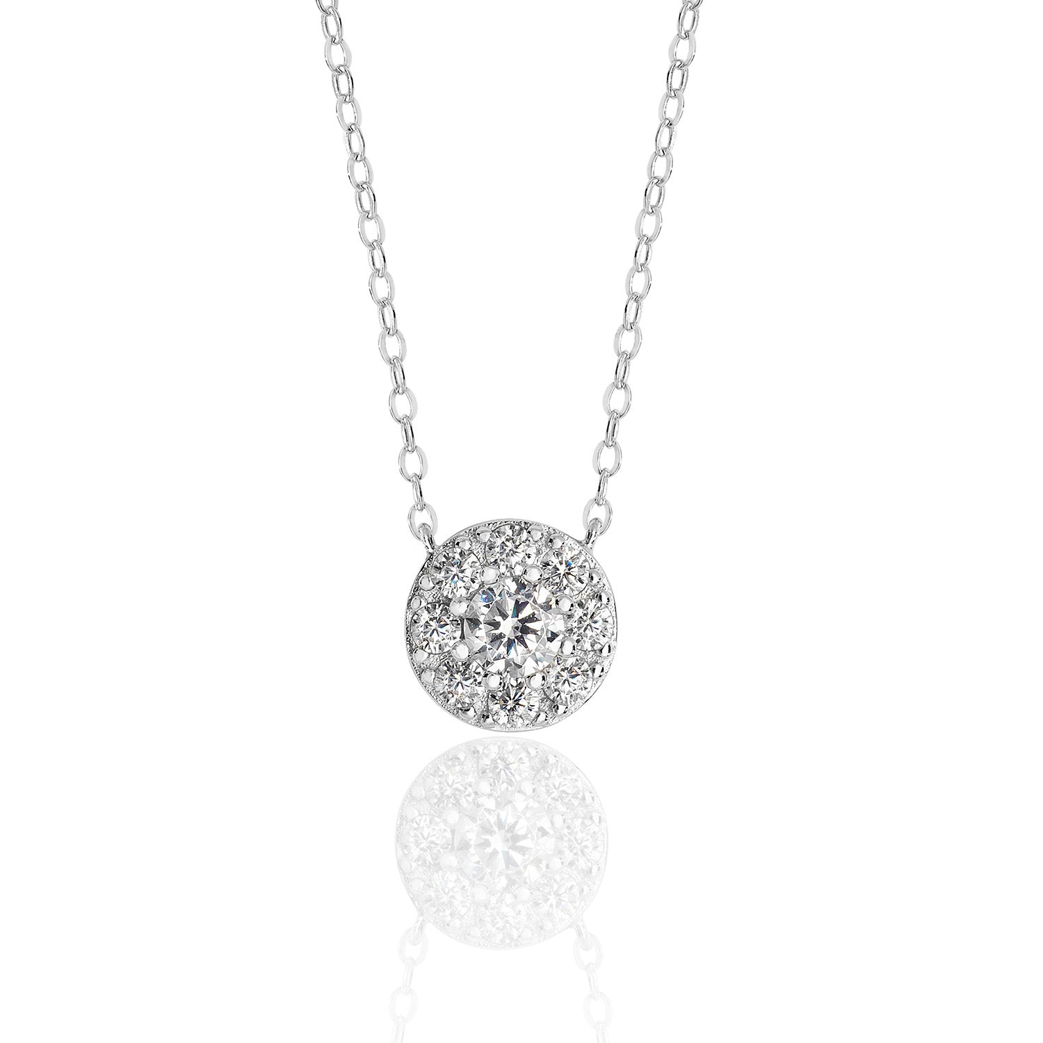 SILVER ROUND CLUSTER CZ PENDANT ON FIXED CHAIN