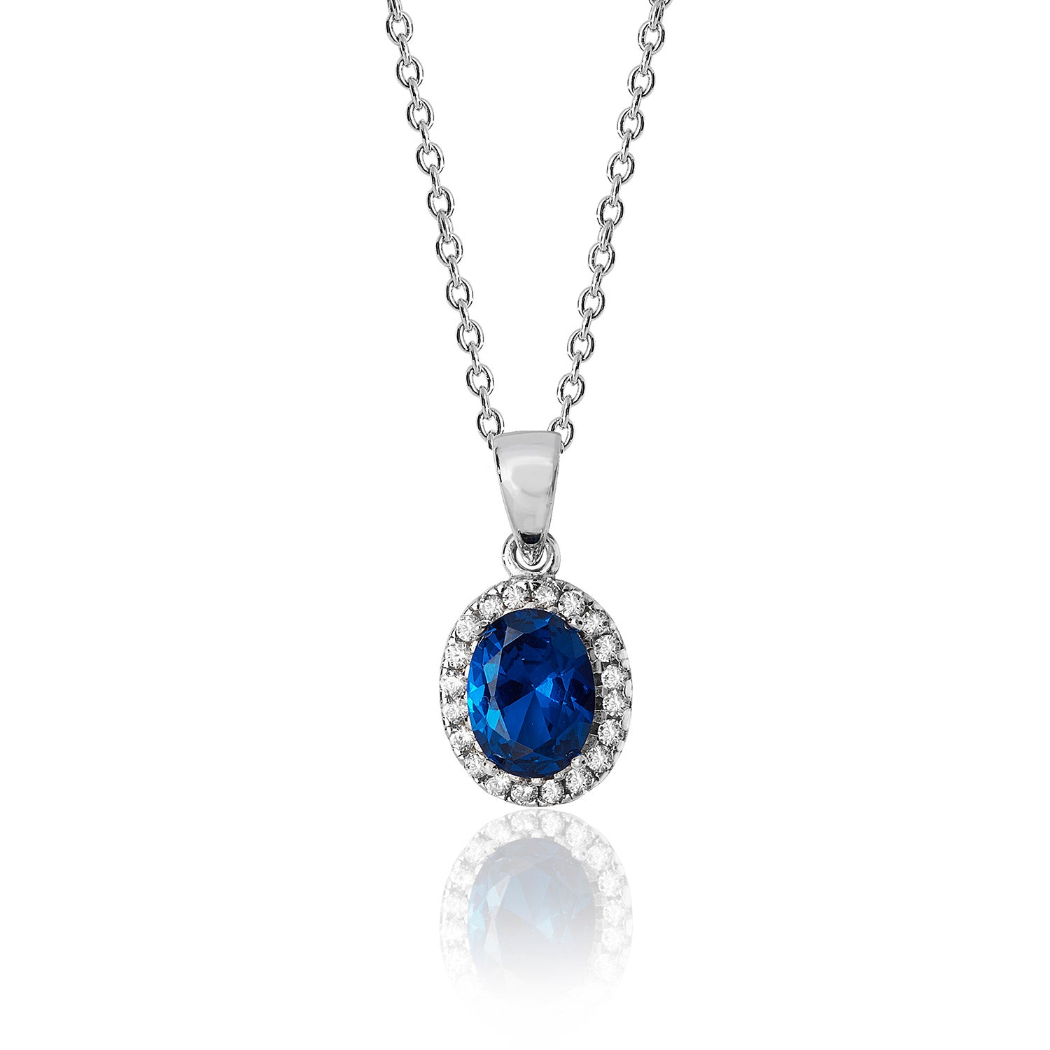 SILVER BLUE OVAL CLUSTER CZ PENDANT AND CHAIN