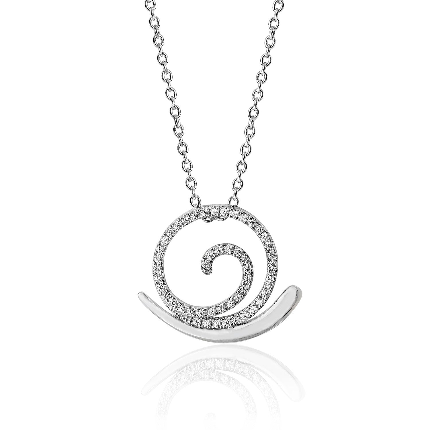 SILVER PAVE SET CZ FINE OPEN SNAIL PENDANT AND CHAIN