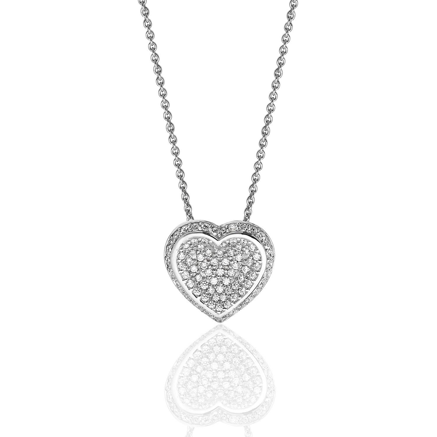 SILVER PAVE SET CZ HEART PENDANT AND CHAIN