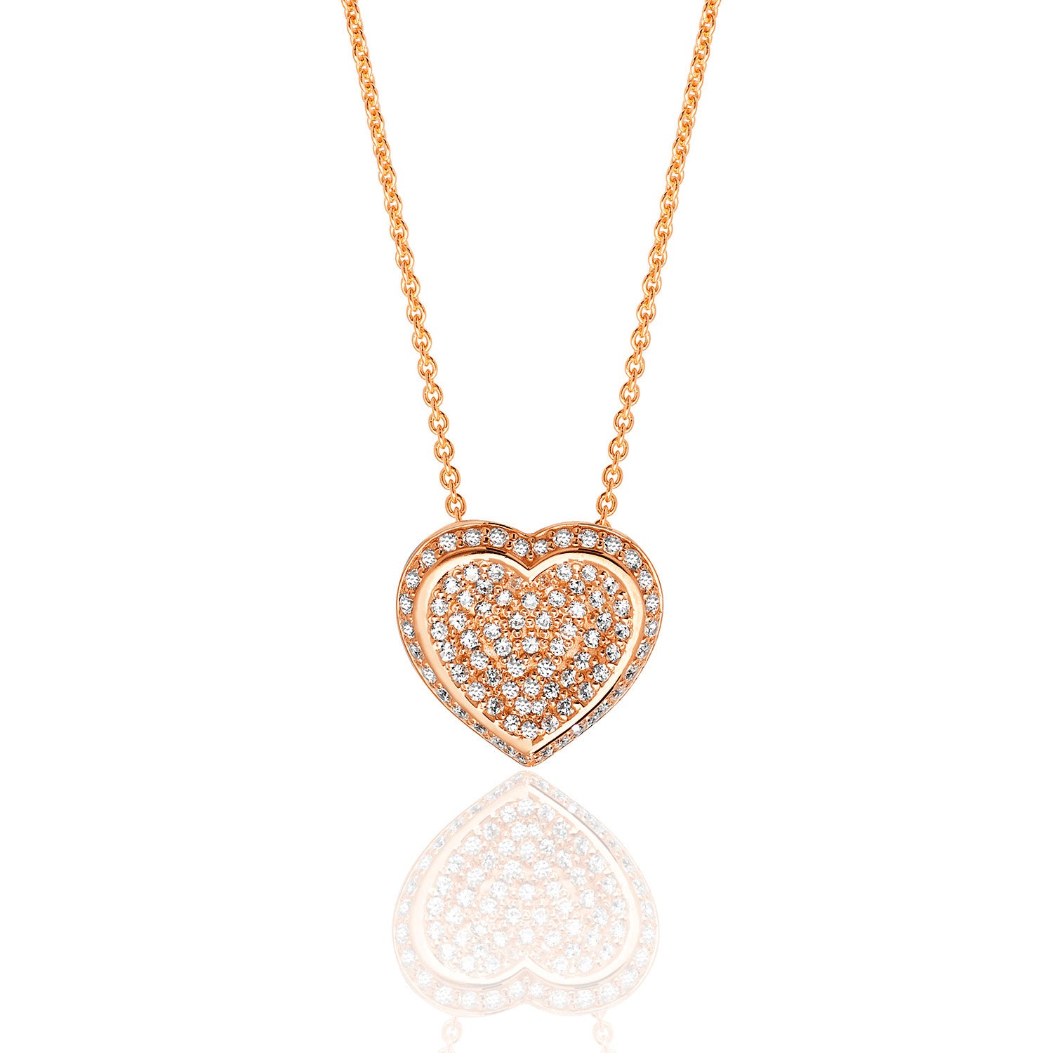 SILVER ROSE GOLD PLATED PAVE SET CZ HEART PENDANT AND CHAIN